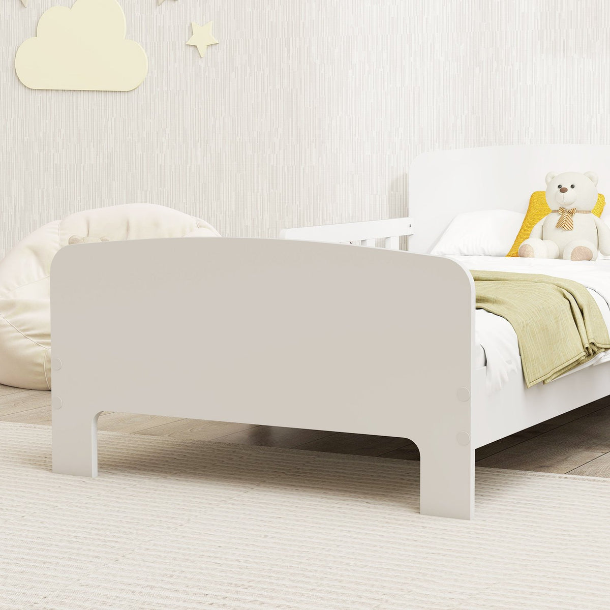 Kinderbed met veiligheidshekken, MDF, leeftijden 3–8 jaar, wit