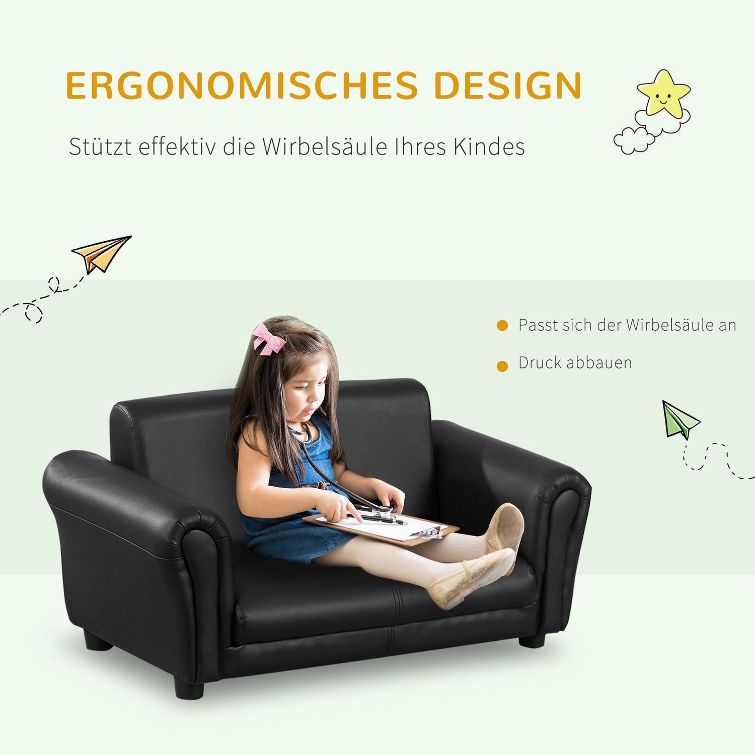 Kinder fauteuil & poef set zwart – Comfortabel 83cm
