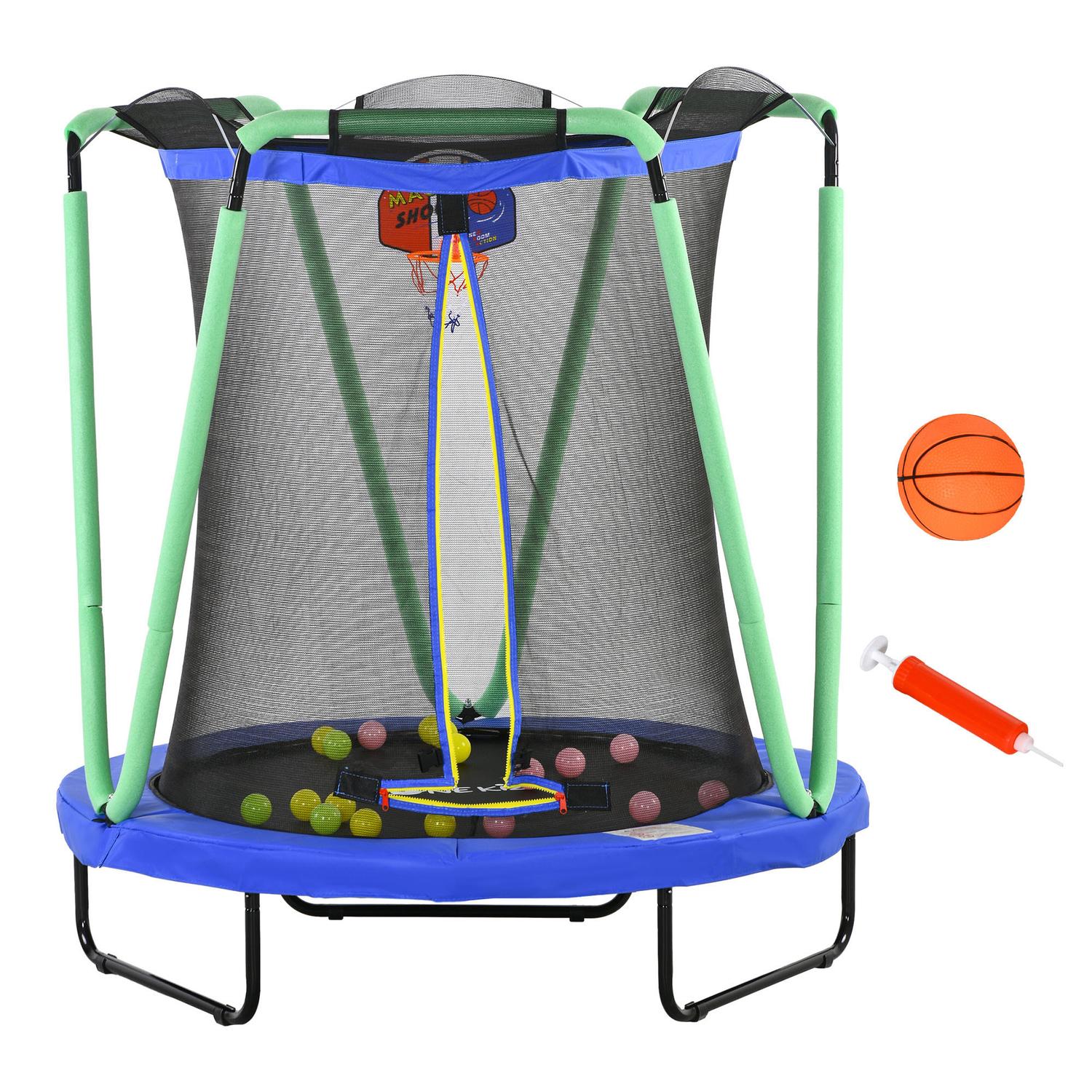Kindertrampoline met vangnet en basketbalring, 140 cm