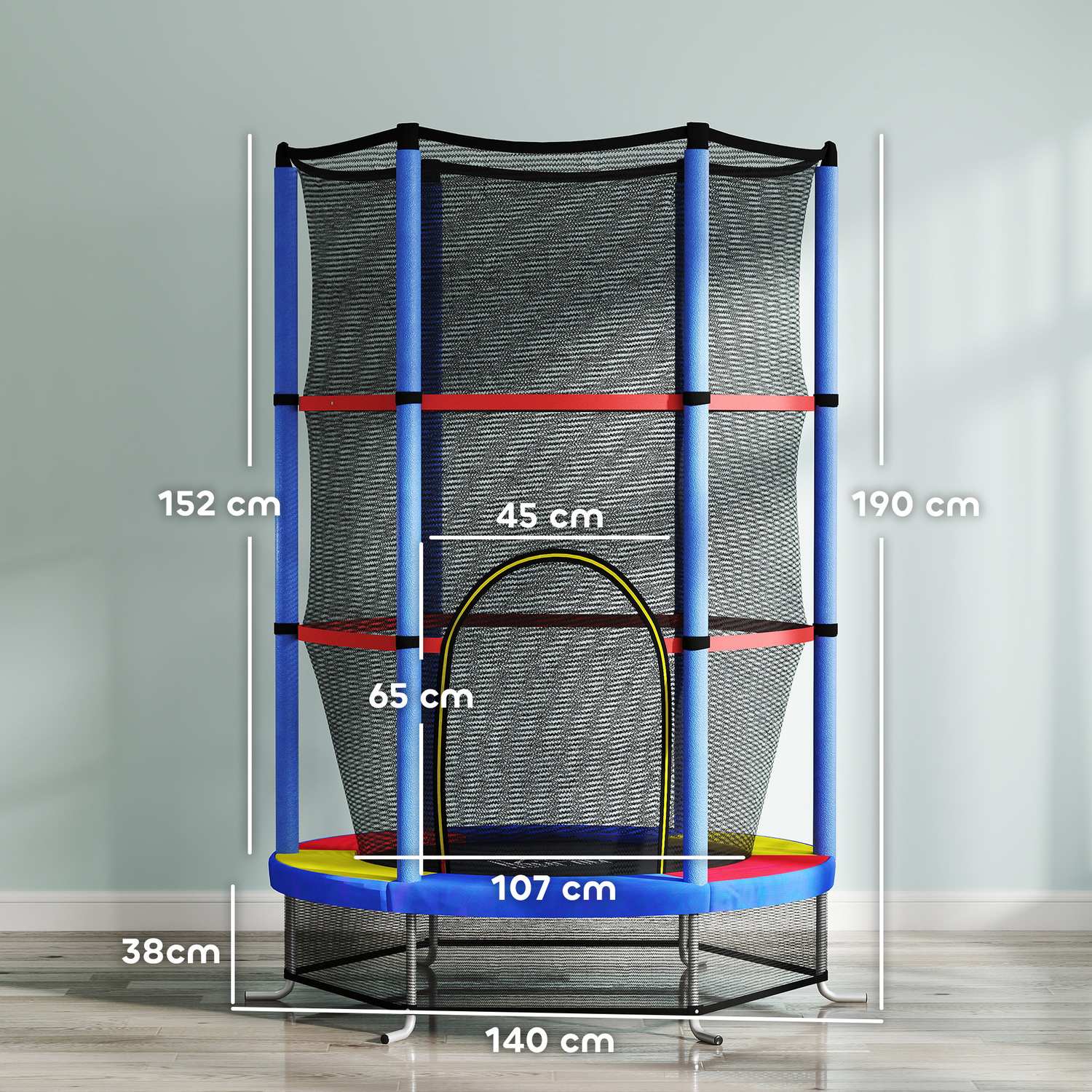 Kinderen trampoline met veiligheidsnet – binnen/buiten, Ø140 cm