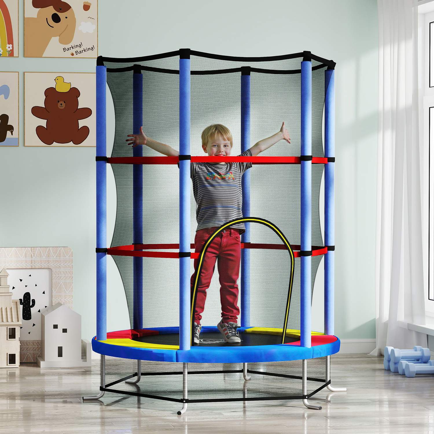 Kinderen trampoline met veiligheidsnet – binnen/buiten, Ø140 cm