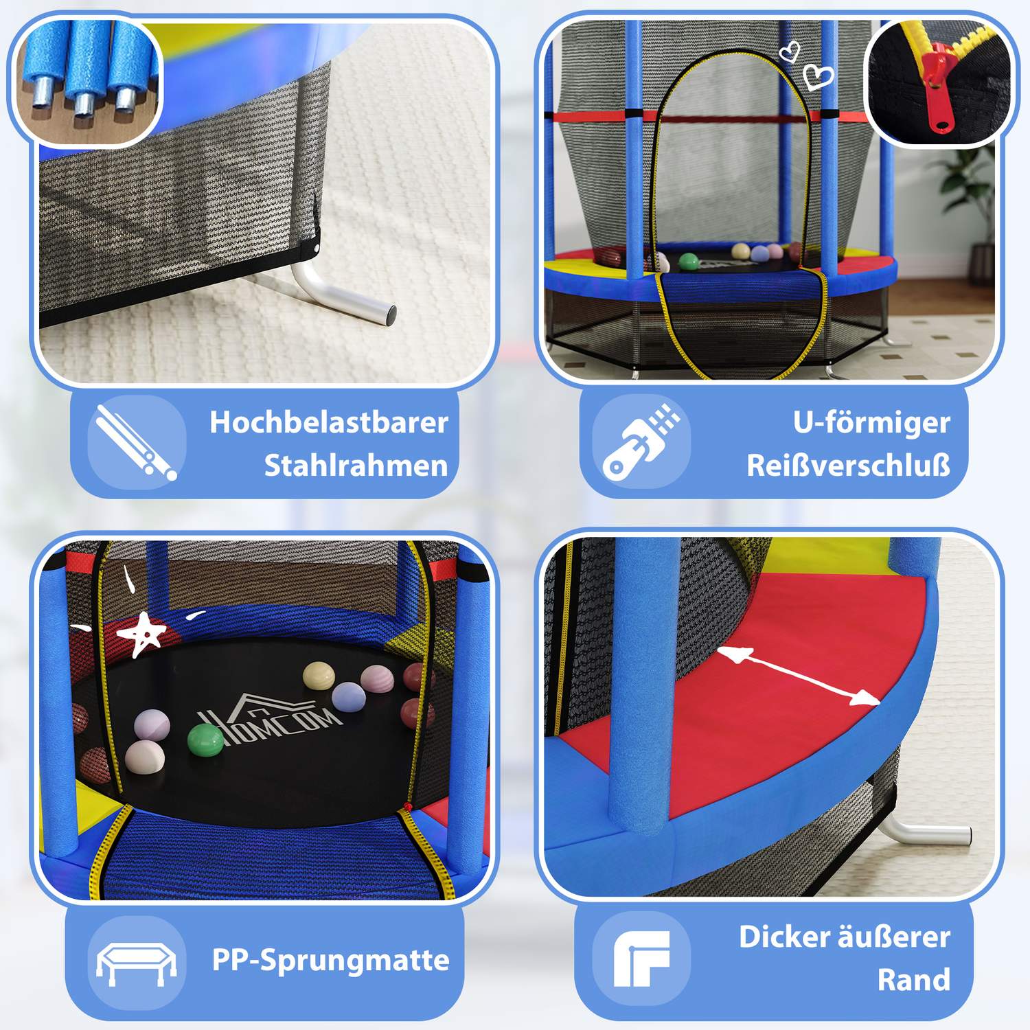 Kinderen trampoline met veiligheidsnet – binnen/buiten, Ø140 cm
