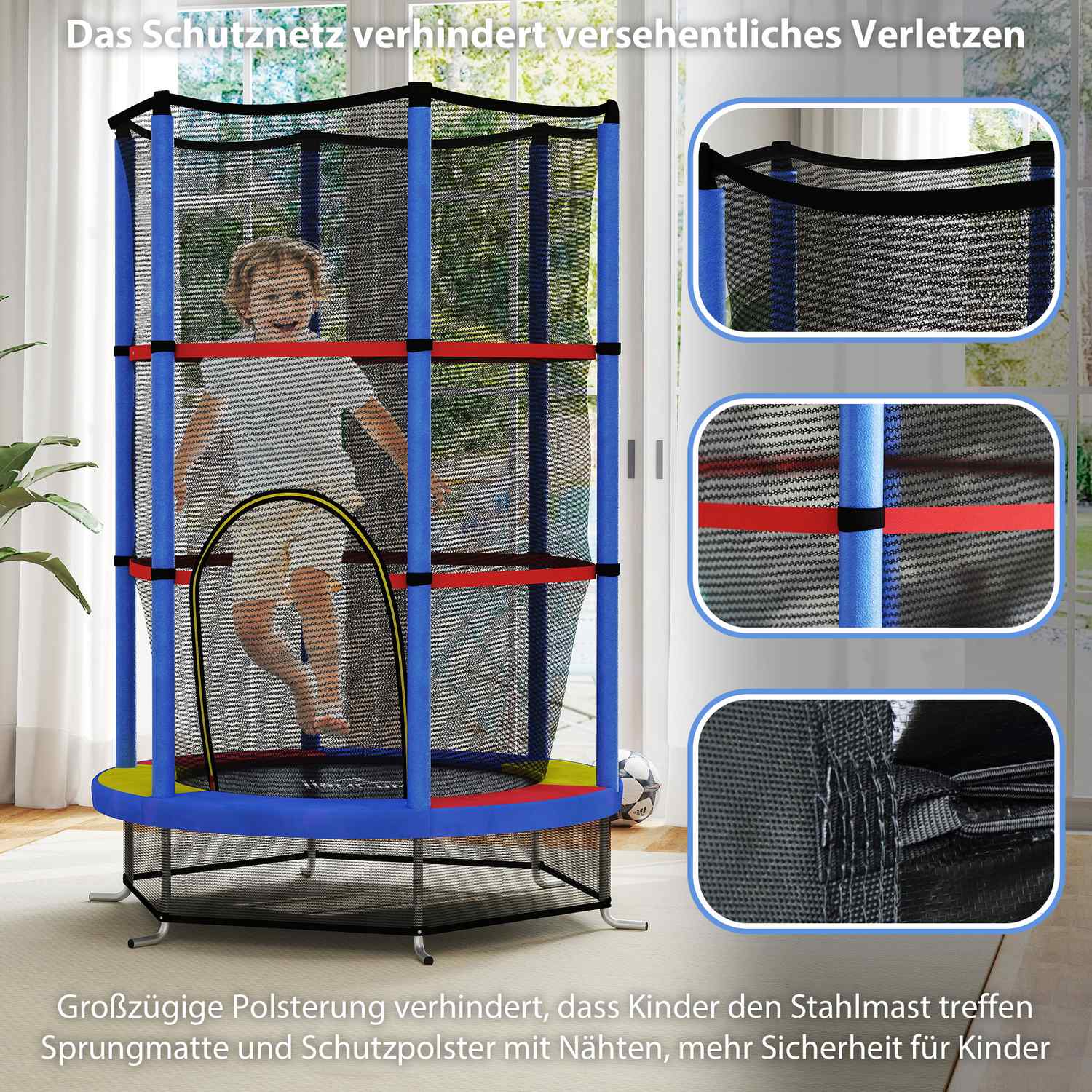 Kinderen trampoline met veiligheidsnet – binnen/buiten, Ø140 cm