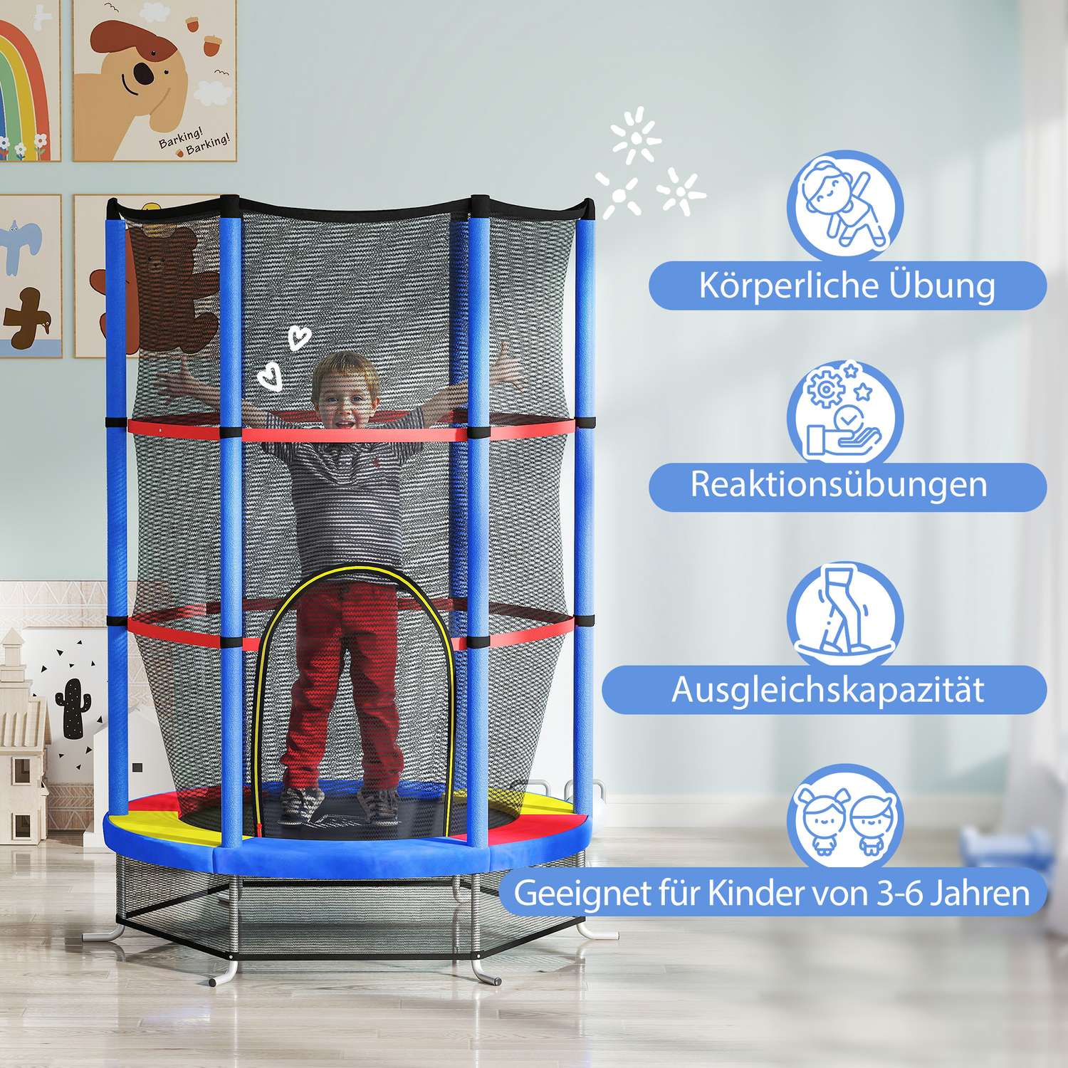 Kinderen trampoline met veiligheidsnet – binnen/buiten, Ø140 cm