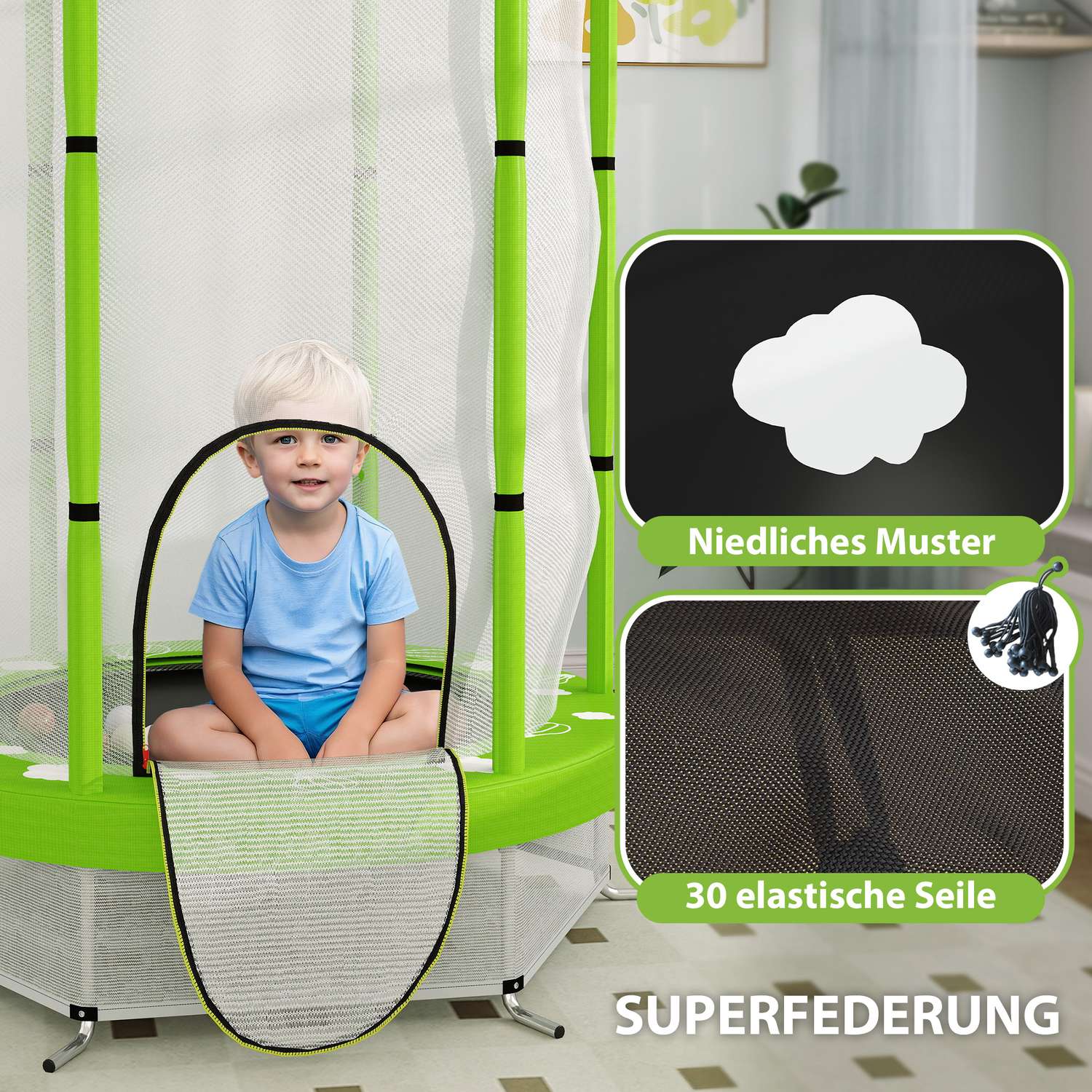 Kindertrampoline 140 cm met veiligheidsnet, groen