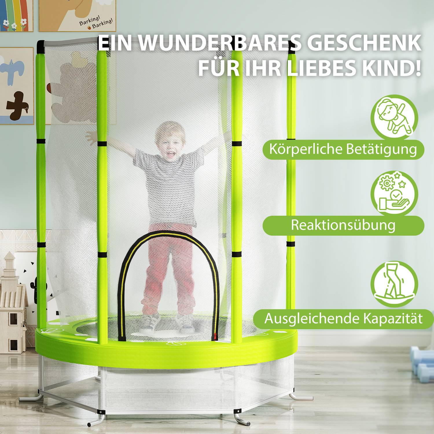 Kindertrampoline 140 cm met veiligheidsnet, groen