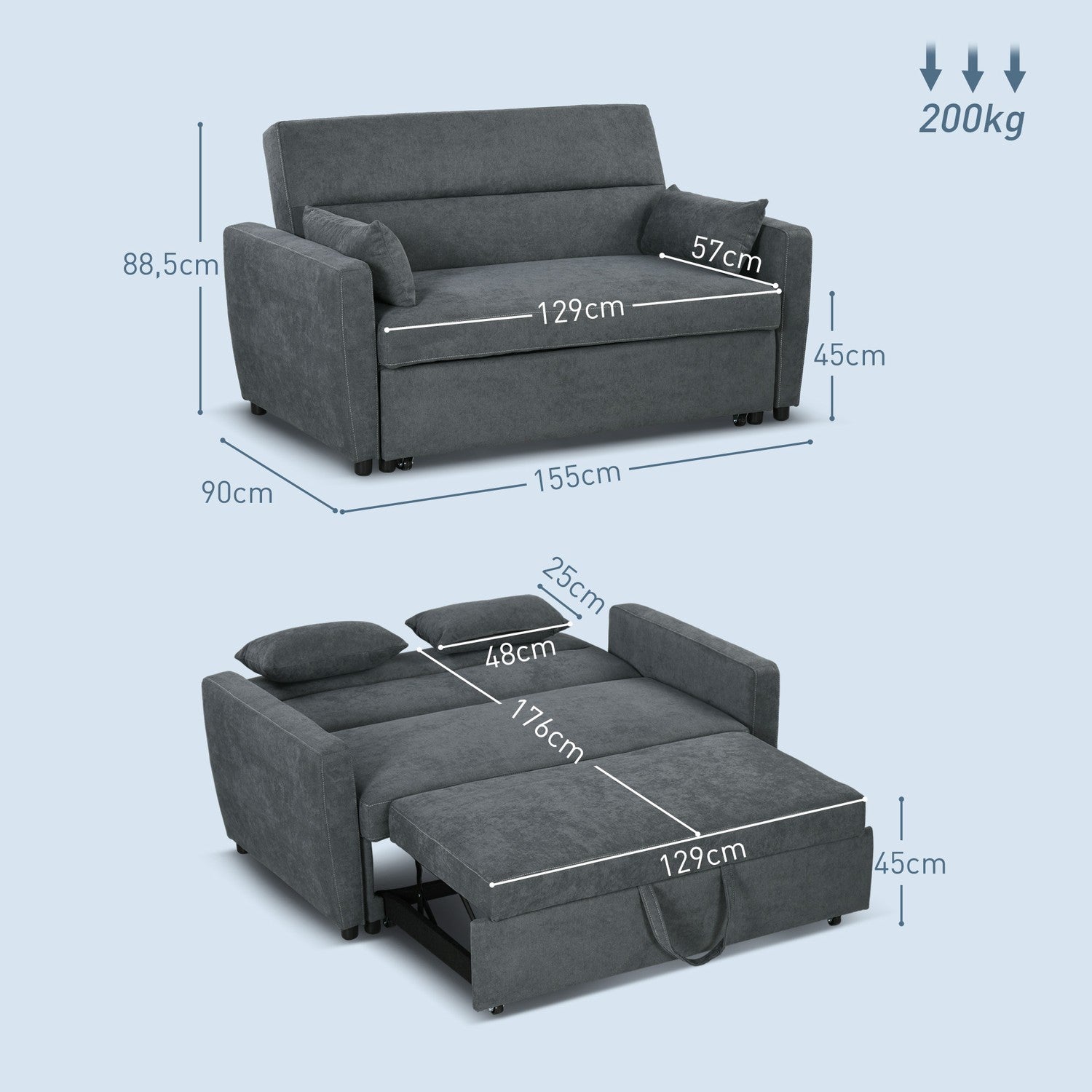 Slaapbank, fluwelen look, verstelbare rugleuning, 2-zits