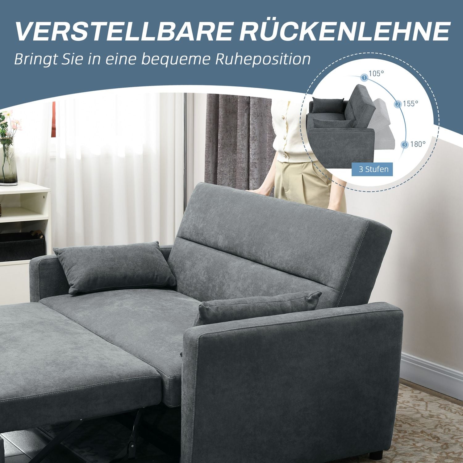 Slaapbank, fluwelen look, verstelbare rugleuning, 2-zits