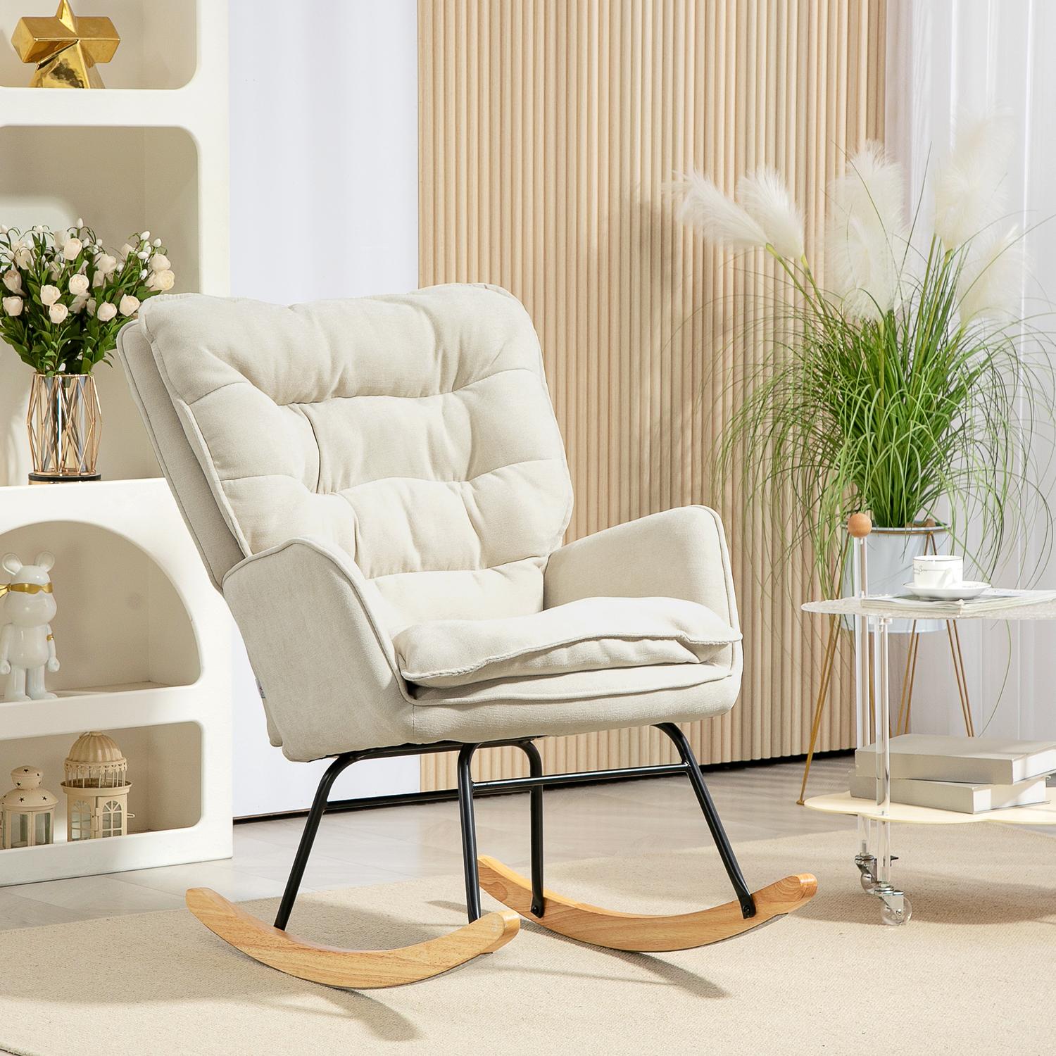 Beige Chenille-Look gungstol, 120 kg Kapacitet, för sovrum