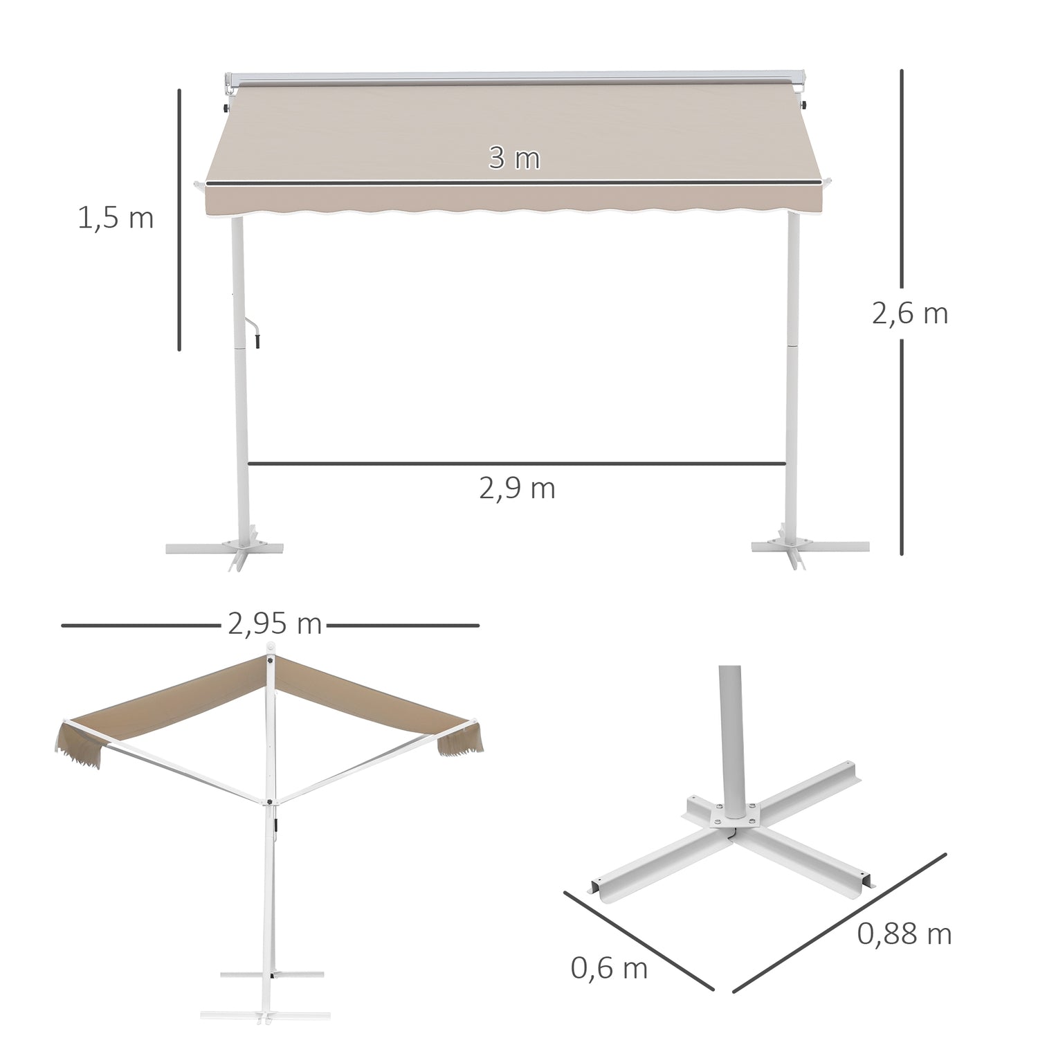 Beige Terrasluifel Met Knikarm 3x3M