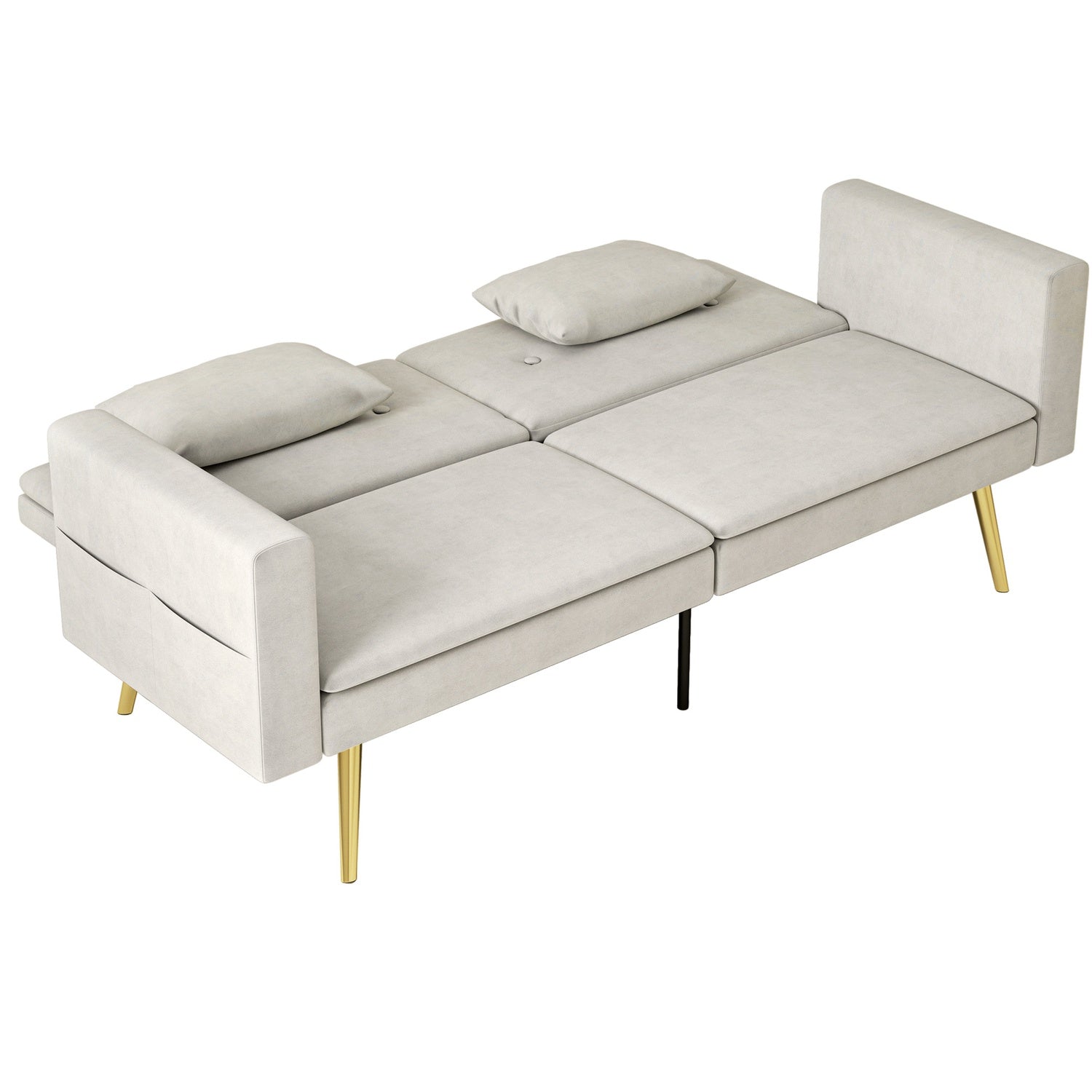 Canapé-lit beige, 2 places avec dossier réglable et poche