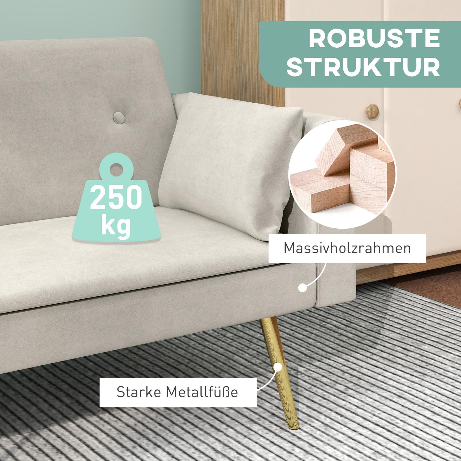 Canapé-lit beige, 2 places avec dossier réglable et poche