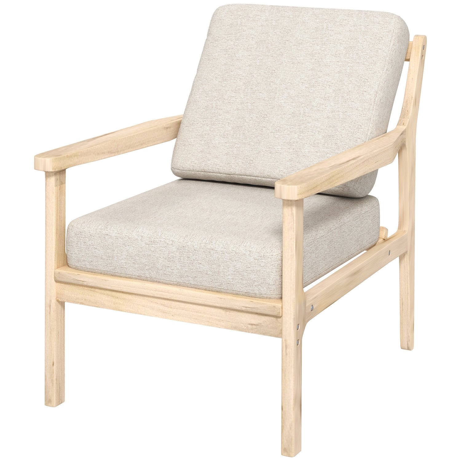 Beige fauteuil in linnenlook met houten poten en afneembare kussens