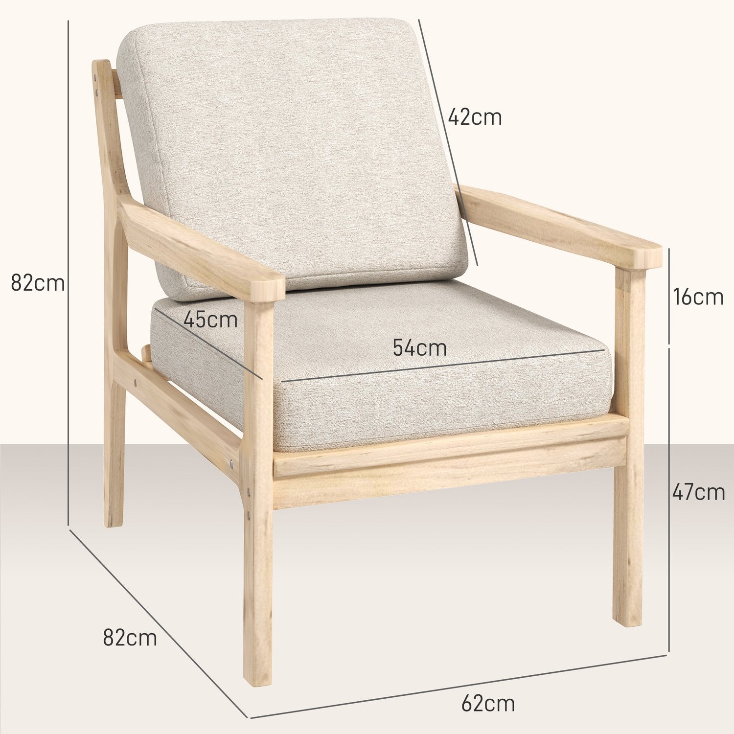 Beige fauteuil in linnenlook met houten poten en afneembare kussens