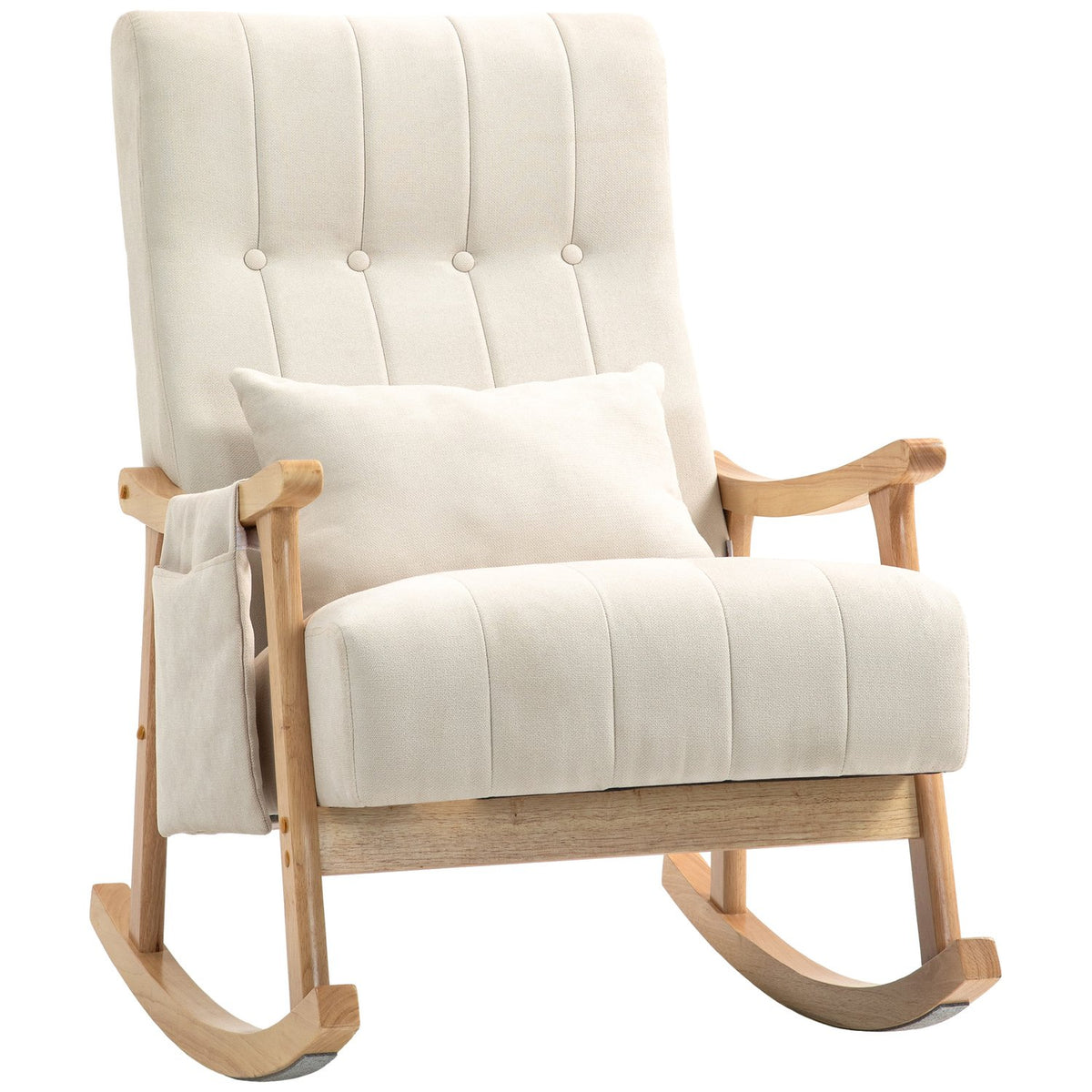 Beige linnen schommelstoel met lendenkussen en zak