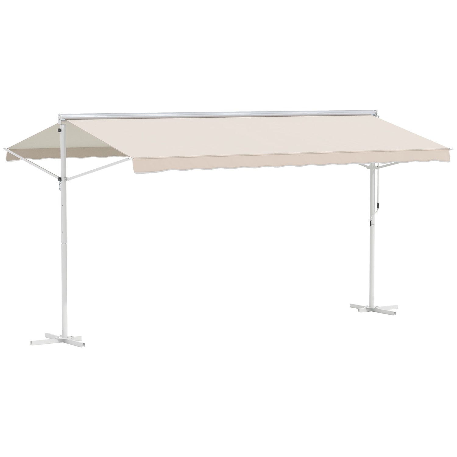 Beige inklapbaar terrasscherm, handbediend, 4,5x3,4M