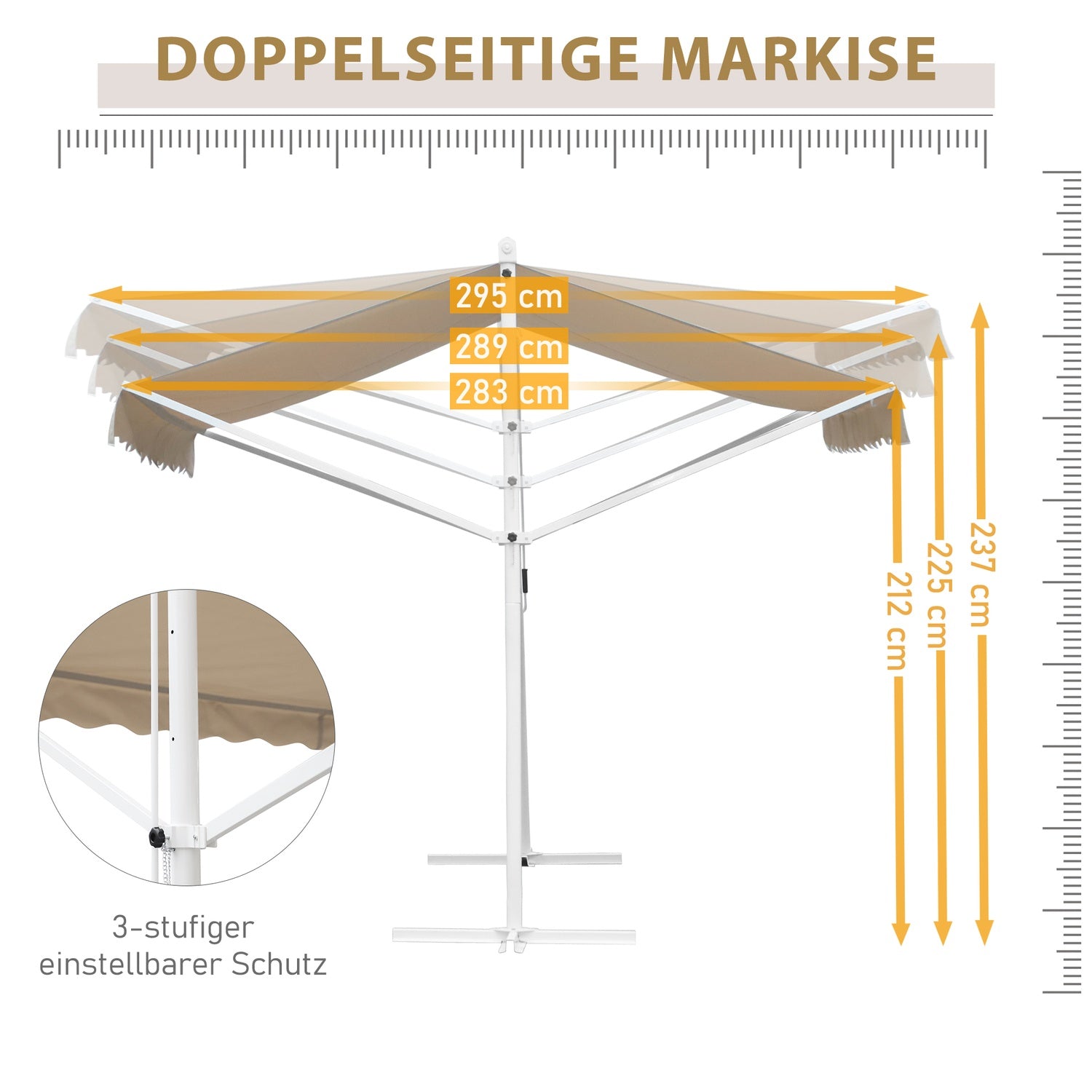 Beige inklapbaar terrasscherm, handbediend, 4,5x3,4M