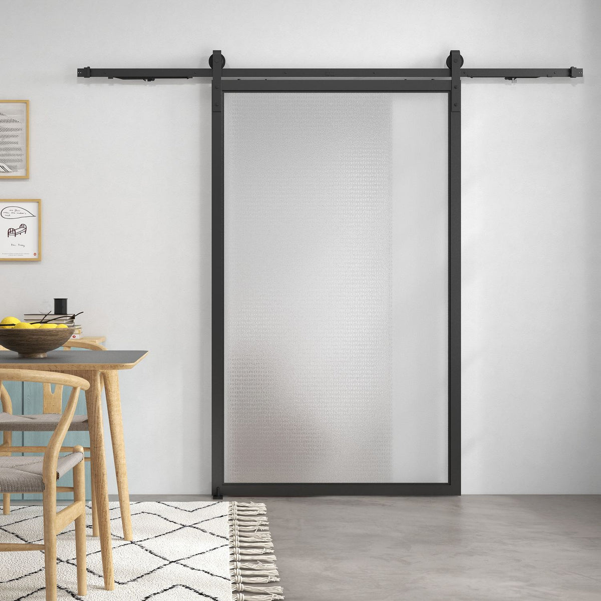Beslagenset voor schuifdeuren, 244 cm, koolstofstaal, zwart