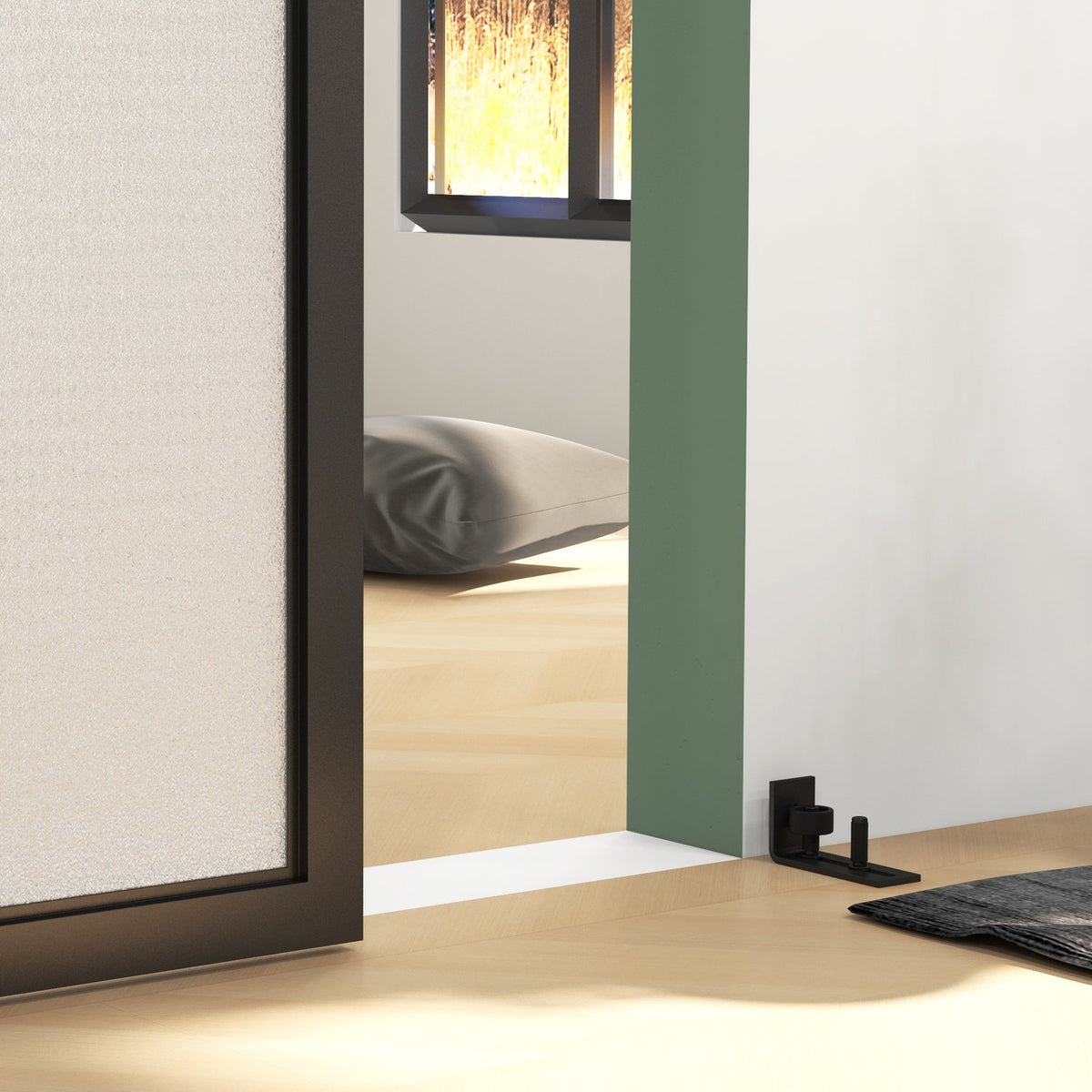 Beslagenset voor schuifdeuren, 244 cm, koolstofstaal, zwart