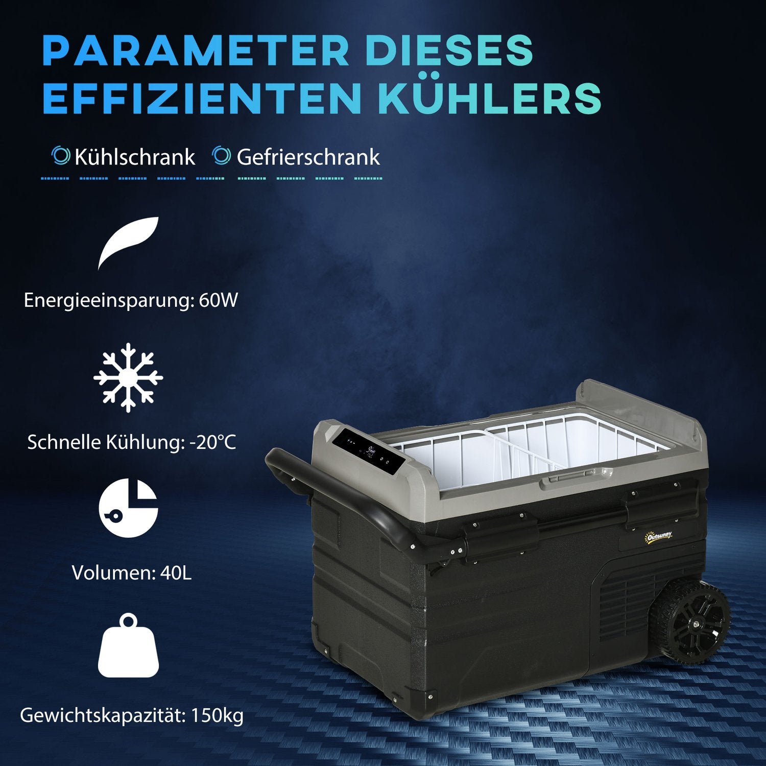 Autokoelbox 40L, LED, Compressor, Wielen, Dual Voltage