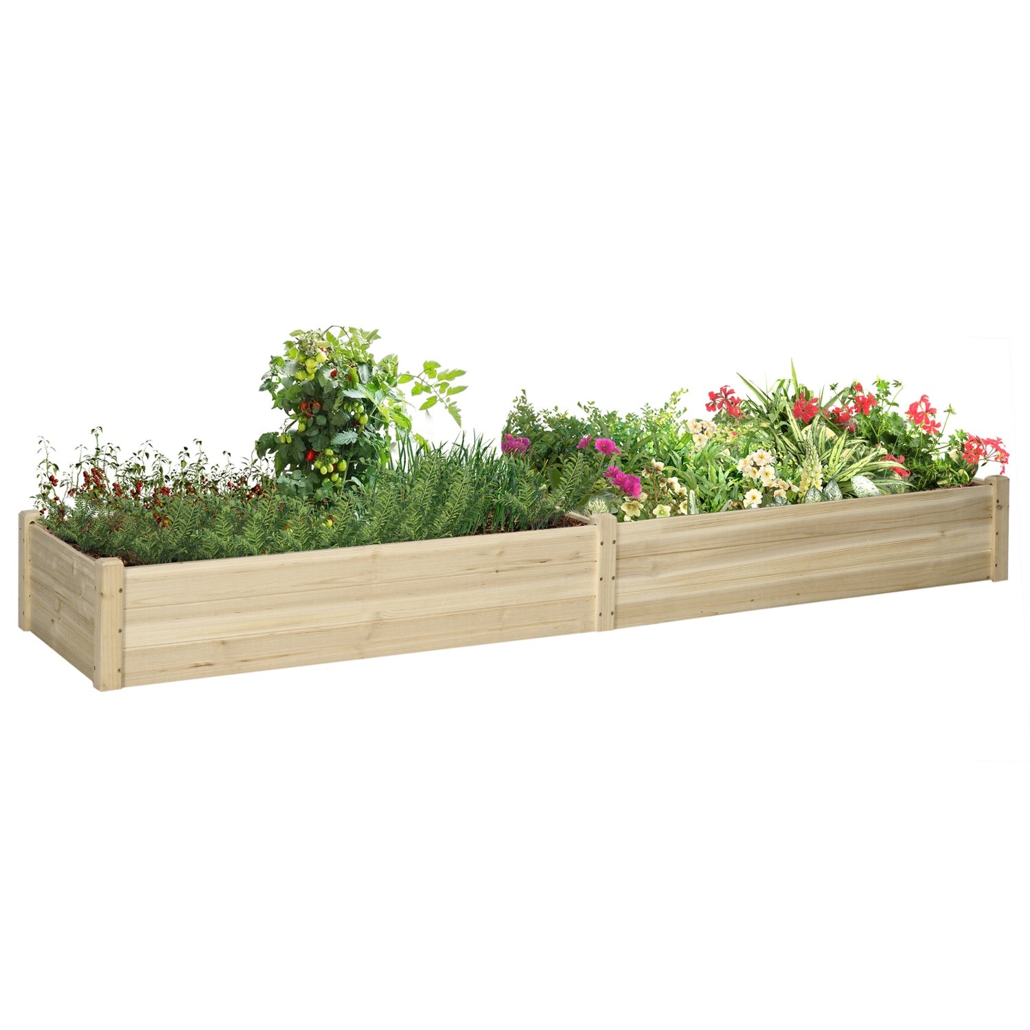 Houten bloembak met twee plantsecties, 244x61,5x27cm