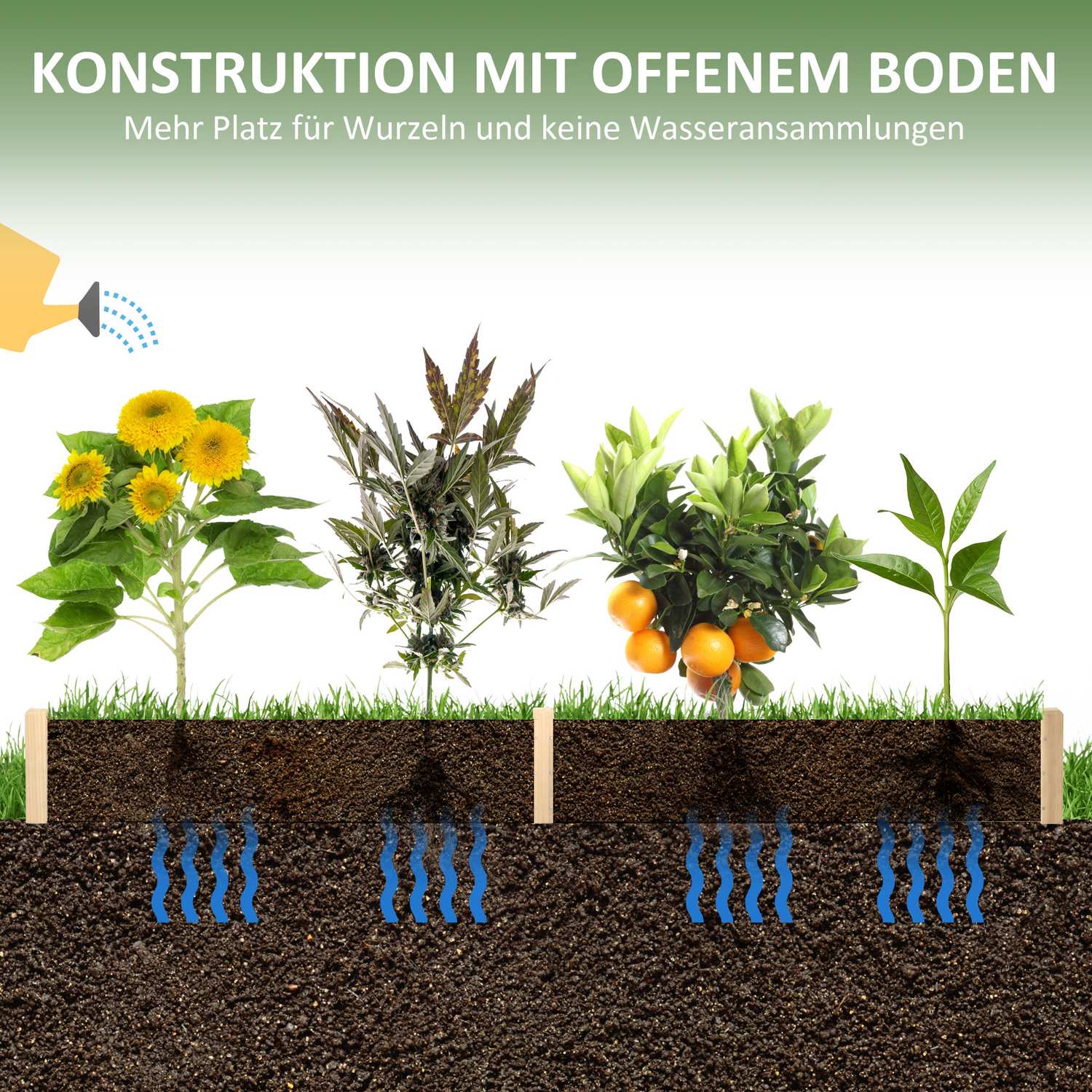 Houten bloembak met twee plantsecties, 244x61,5x27cm