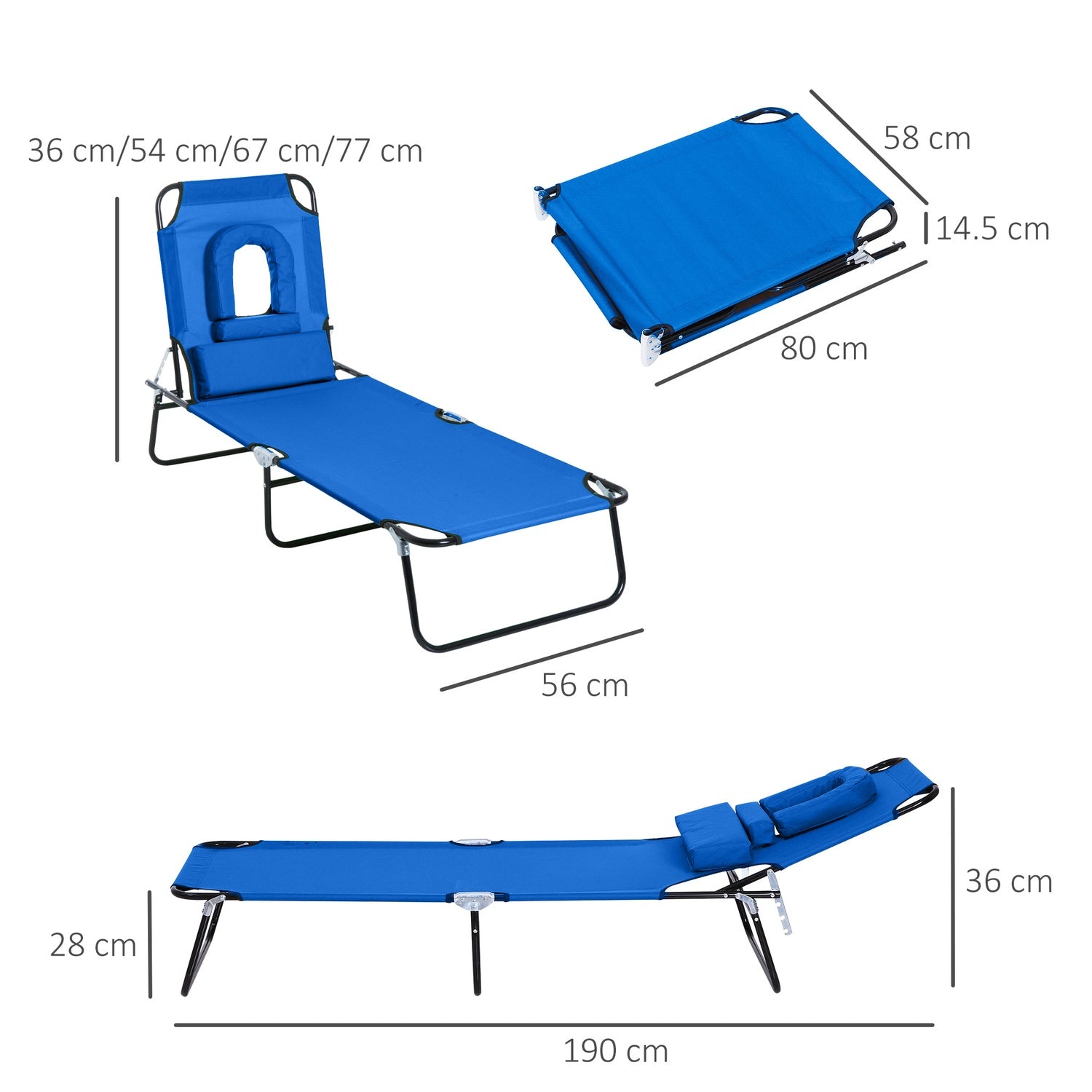 Blauwe tuinstoel met gezichtsopening voor ontspanning