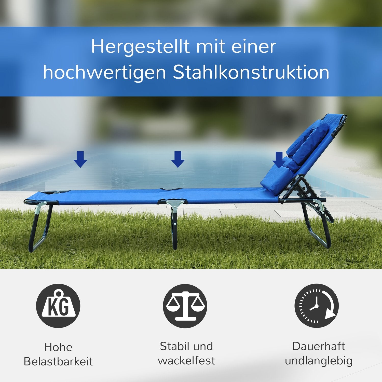 Blauwe tuinstoel met gezichtsopening voor ontspanning