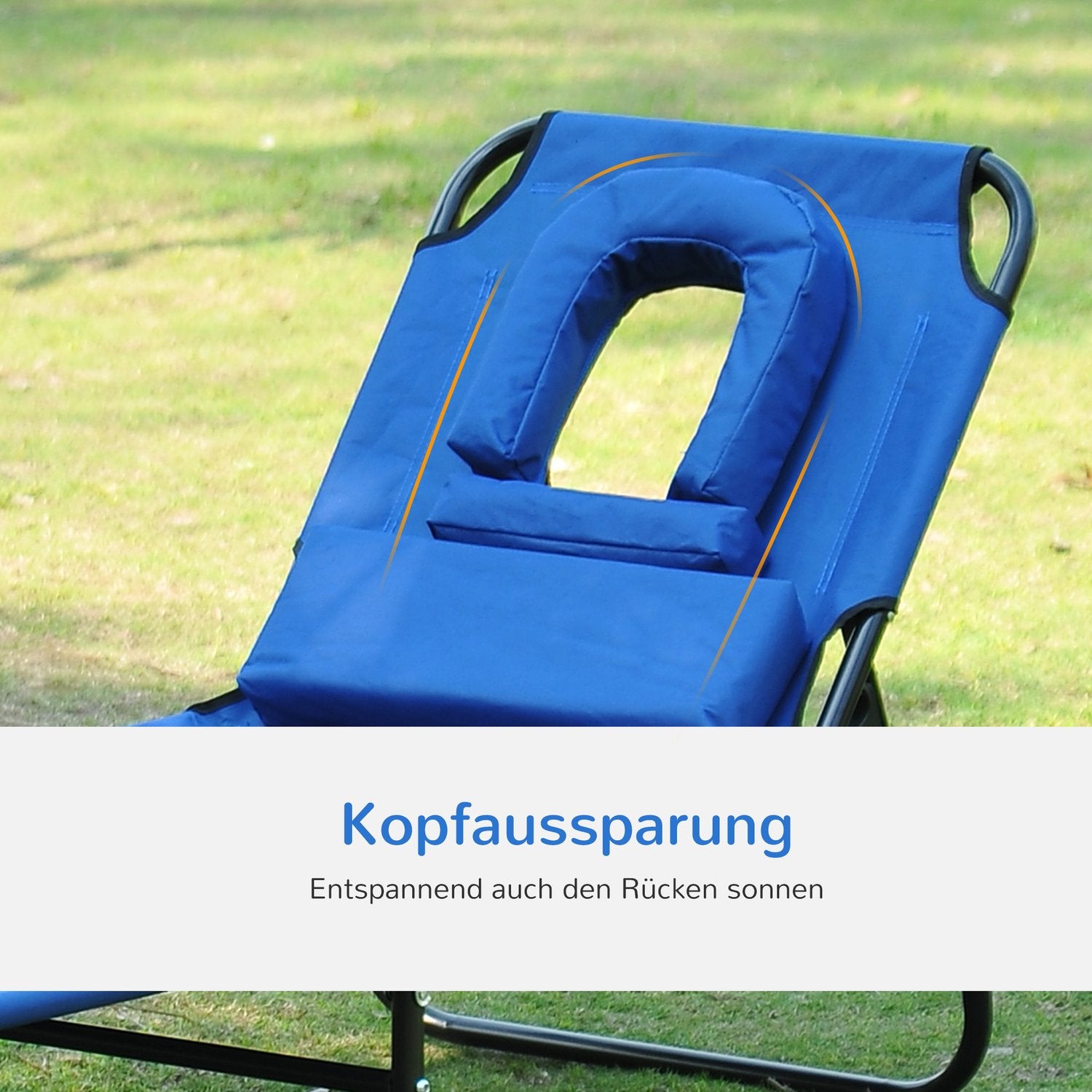 Blauwe tuinstoel met gezichtsopening voor ontspanning