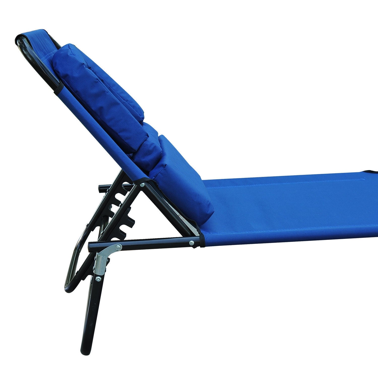 Blauwe tuinstoel met gezichtsopening voor ontspanning