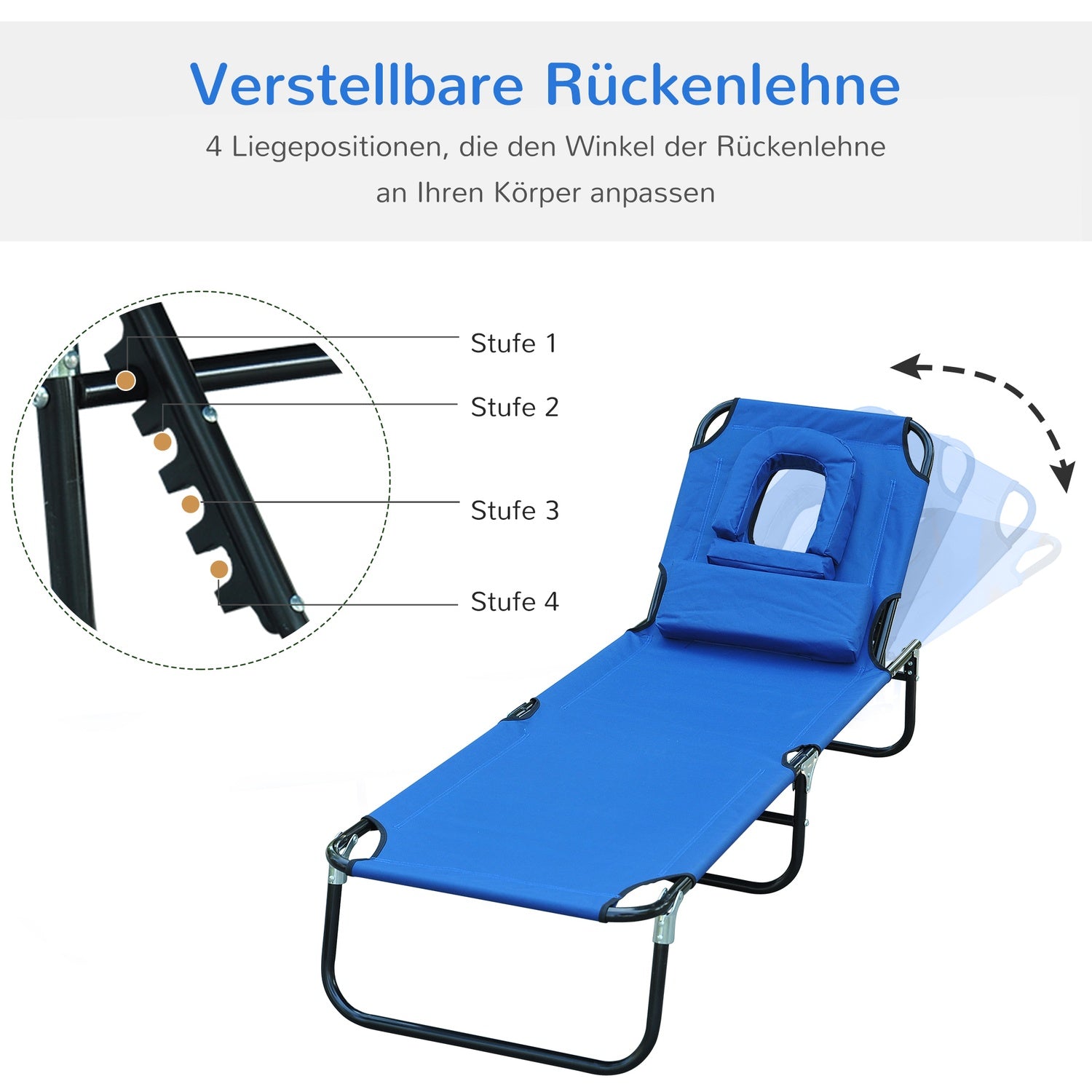 Blauwe tuinstoel met gezichtsopening voor ontspanning