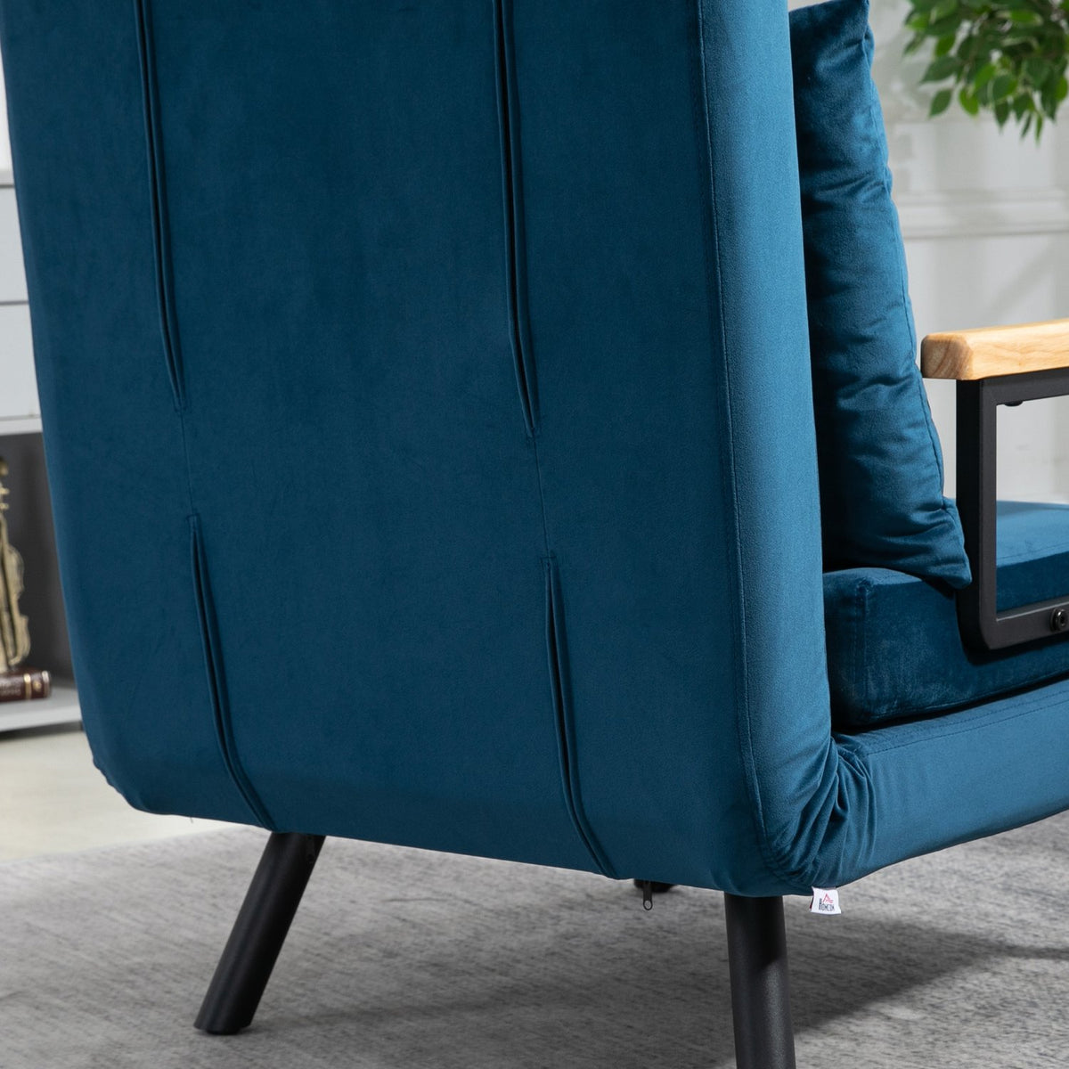 Blauw Fluweel Slaapbank – Verstelbare rugleuning, 63x73x81cm