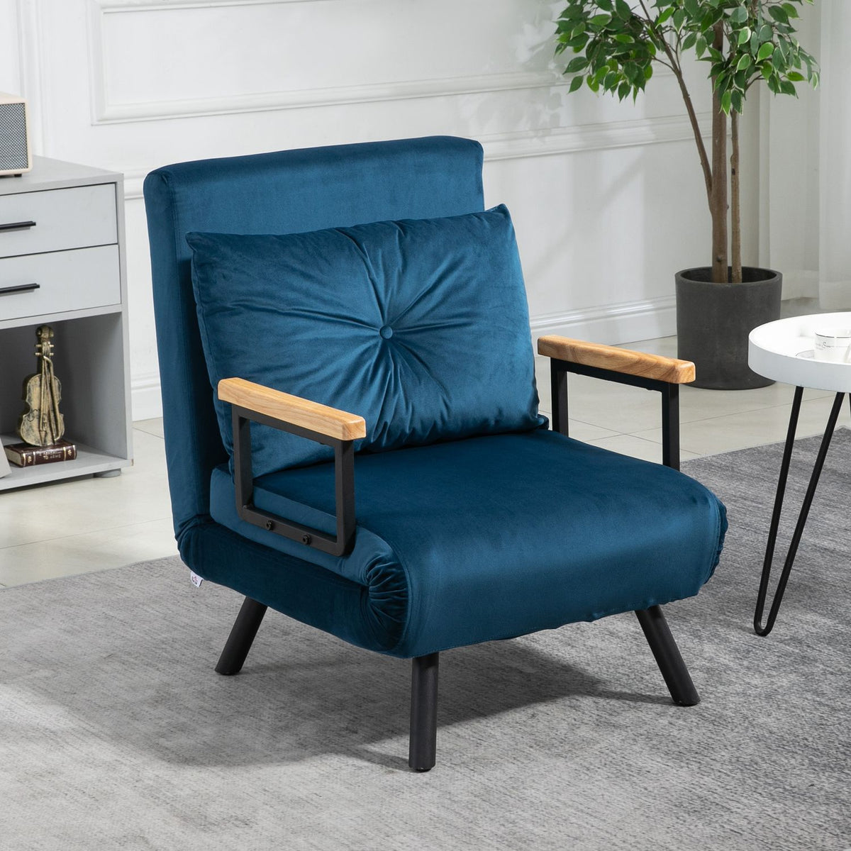 Blauw Fluweel Slaapbank – Verstelbare rugleuning, 63x73x81cm