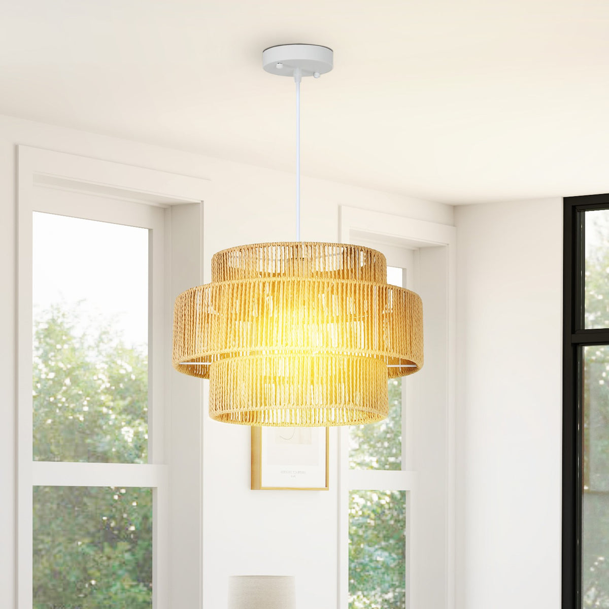 Boho Hennep Touw Hanglamp – E27, lichtbruin, keuken/eetkamer