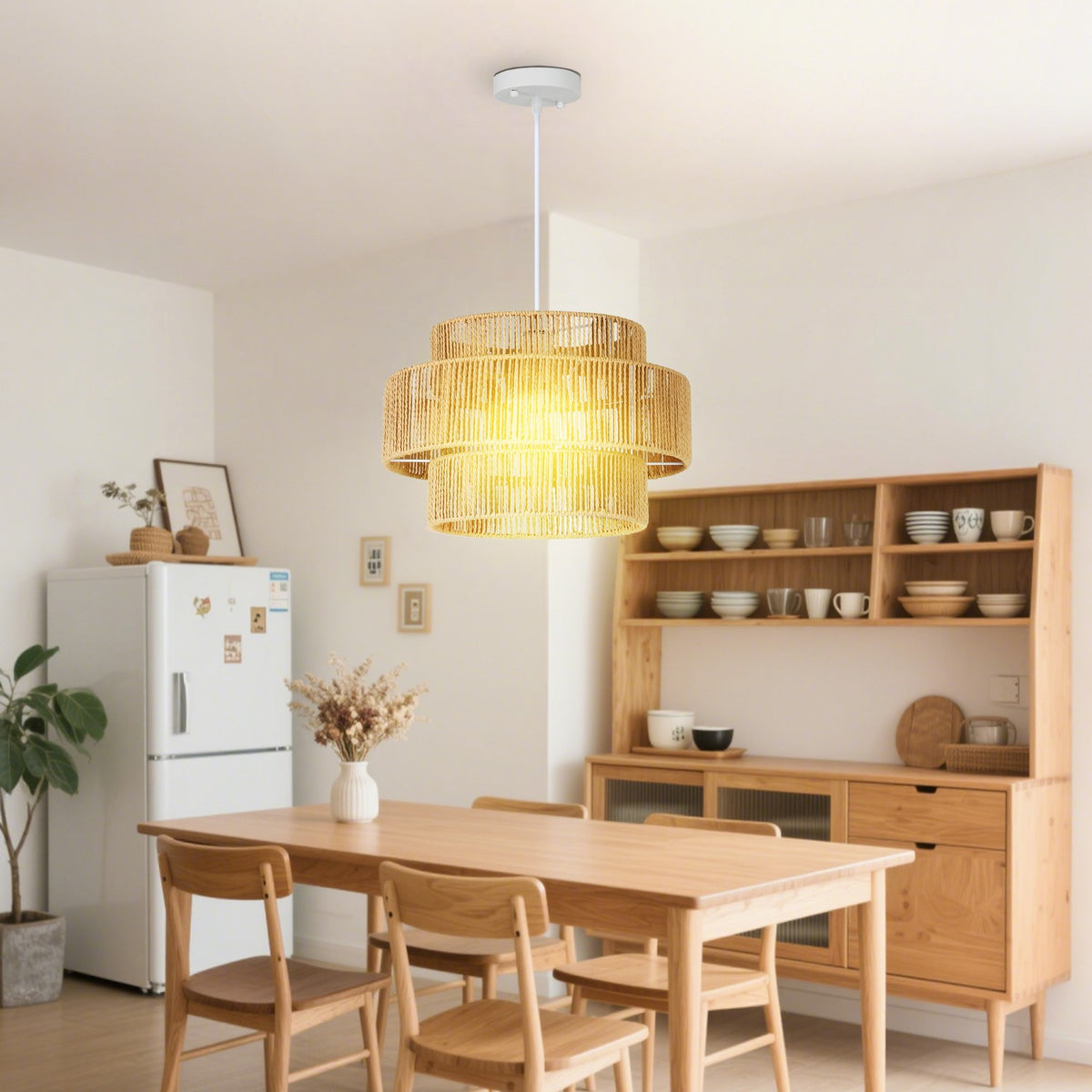 Boho Hennep Touw Hanglamp – E27, lichtbruin, keuken/eetkamer