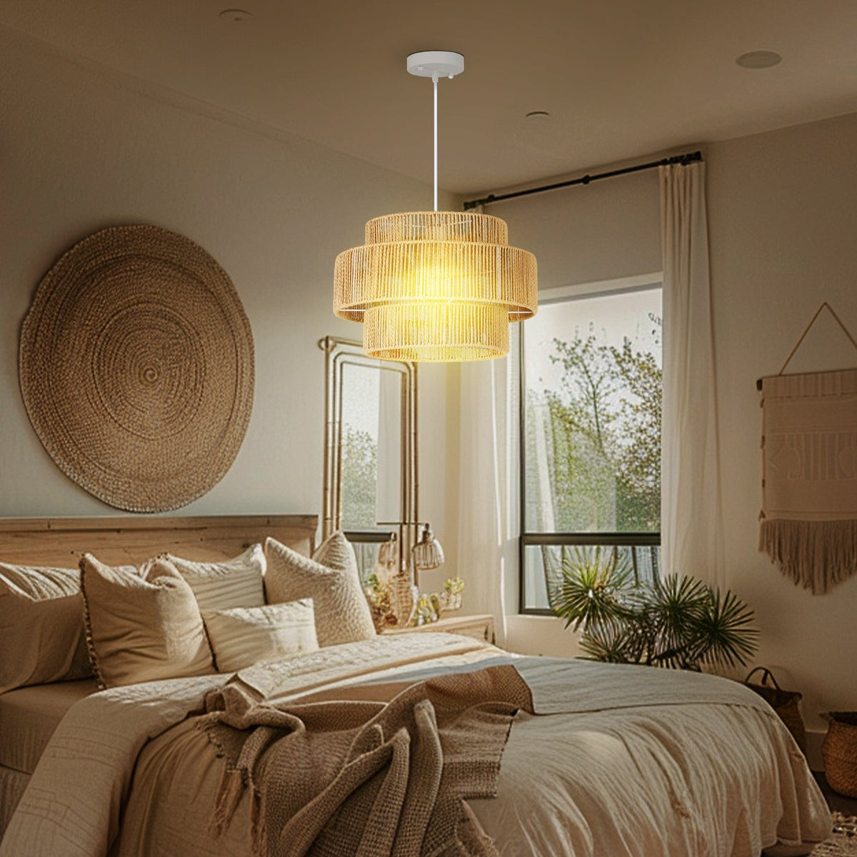 Boho Hennep Touw Hanglamp – E27, lichtbruin, keuken/eetkamer