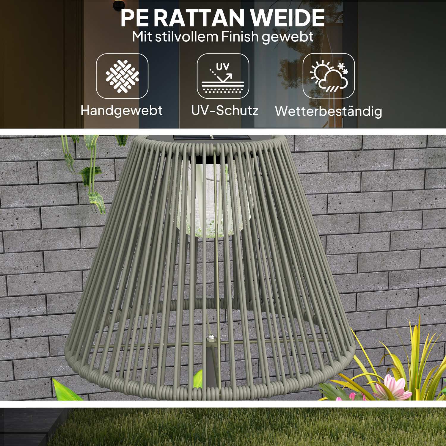 Boho Solar vloerlamp, rotan, 25 LED's, buiten, IP44