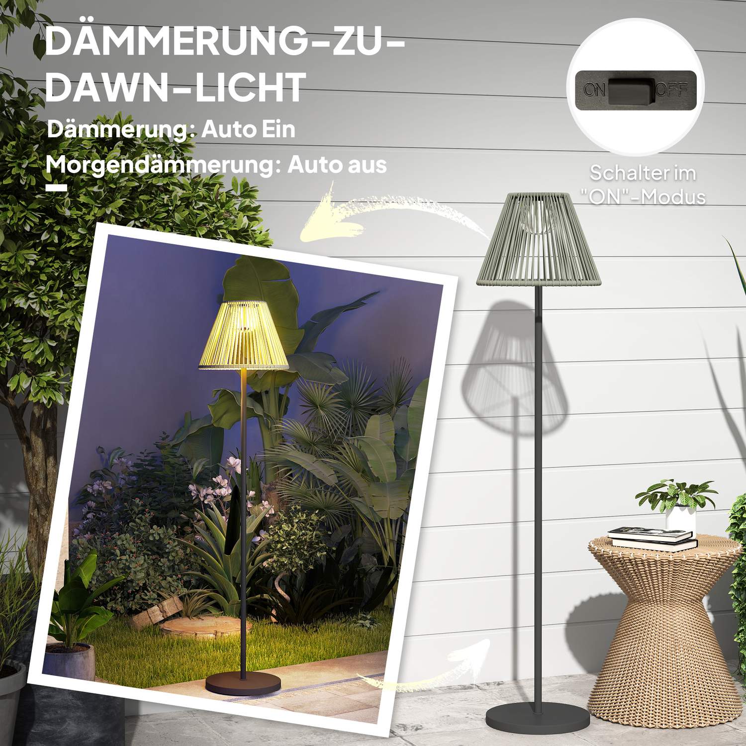 Boho Solar vloerlamp, rotan, 25 LED's, buiten, IP44