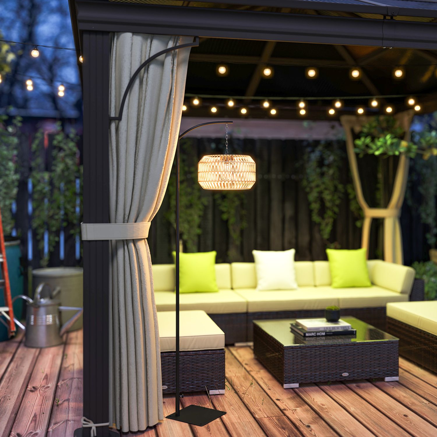 Boho Stijl Rattan Solar Vloerlamp, IP44 Waterdicht