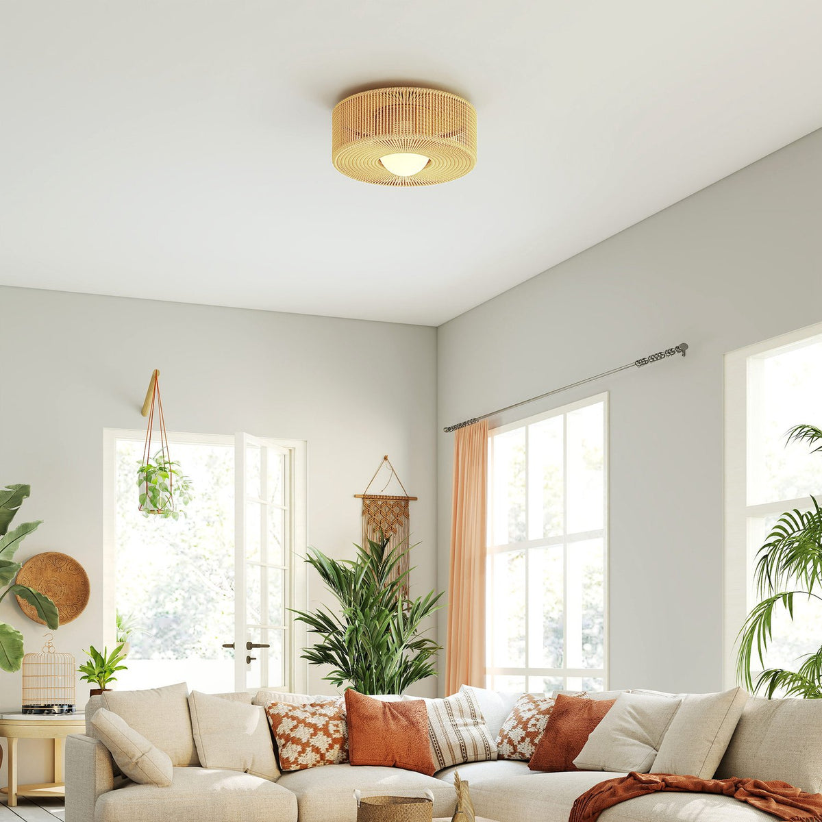 Boho-plafondlamp met kap van henneptouw, G9-led, 30 cm