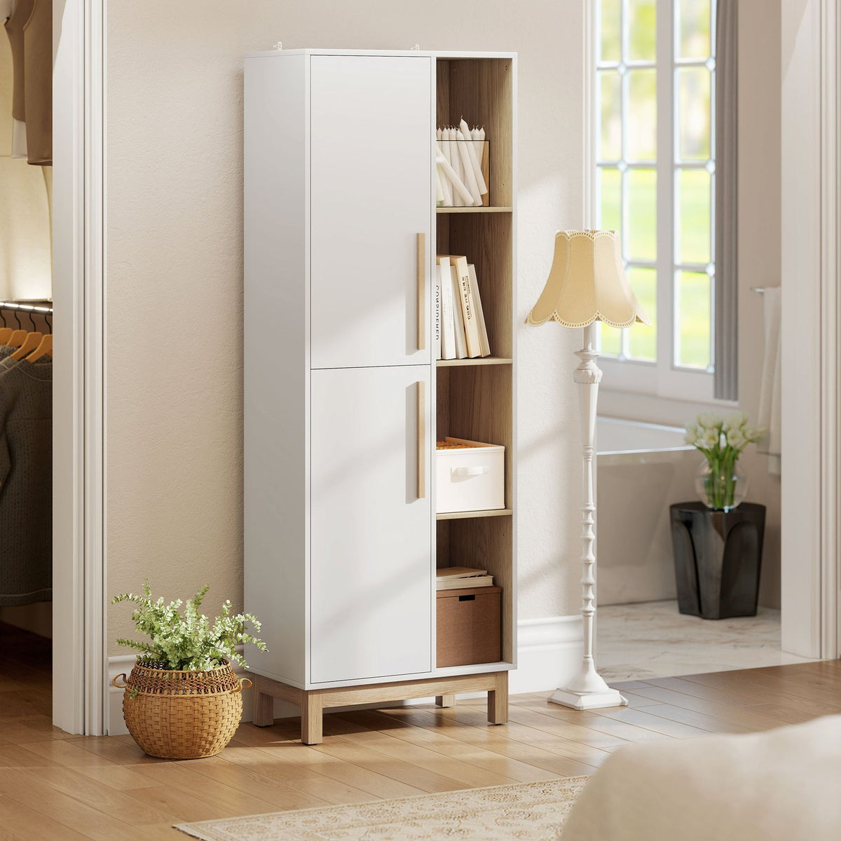 Boekenkast met 4 planken en 2 kasten, MDF, wit, 176 cm