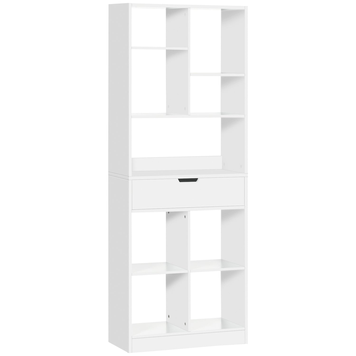 Boekenkast met 9 schappen en lade – anti-kantelbeveiliging, wit
