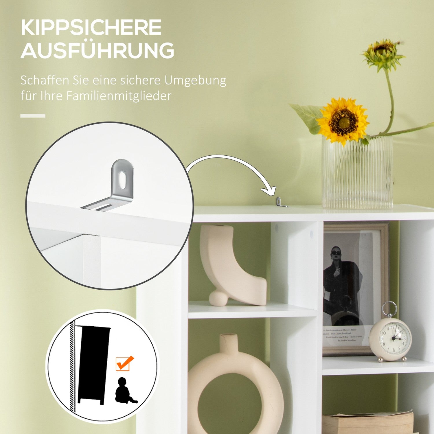 Boekenkast met 9 schappen en lade – anti-kantelbeveiliging, wit