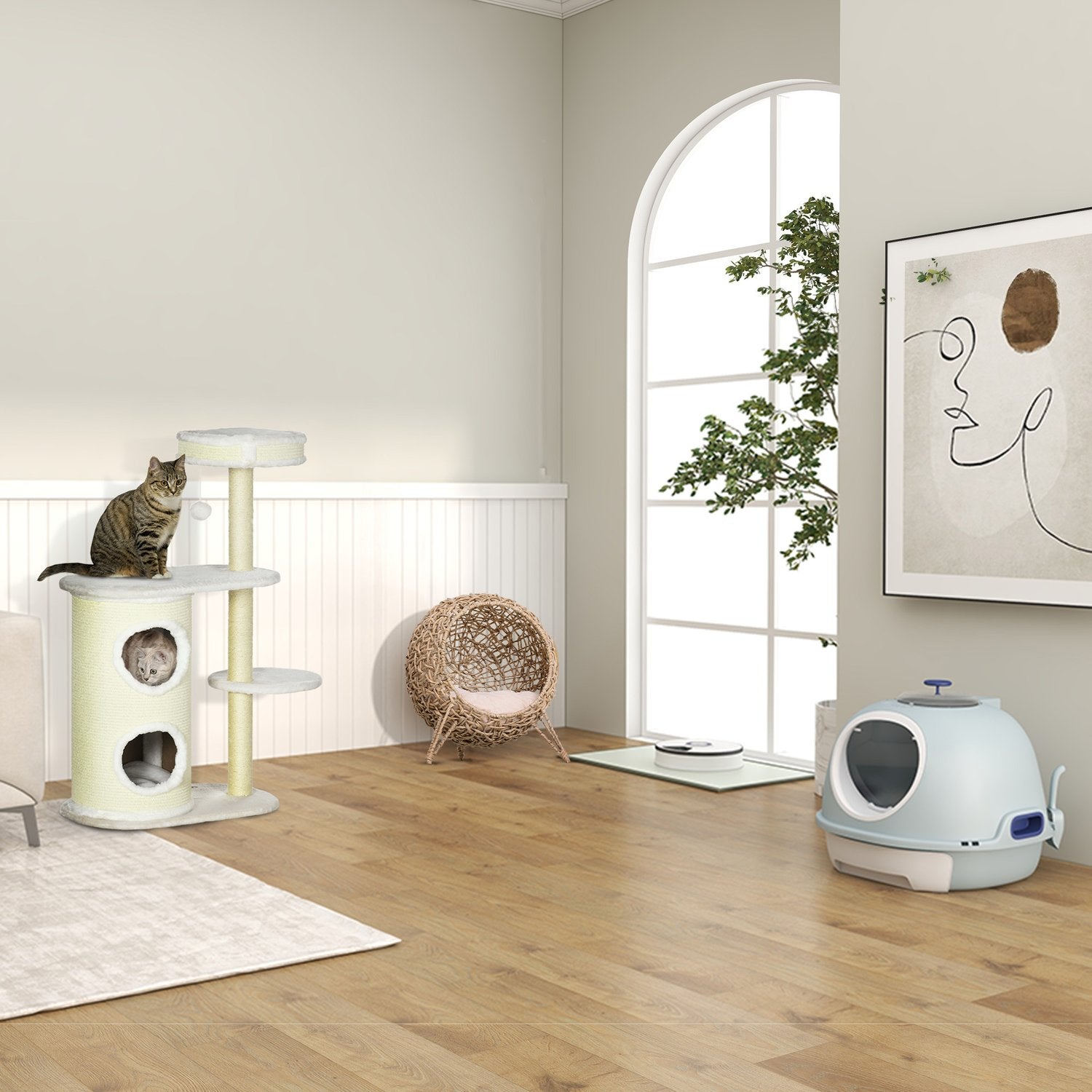 Draagbare kattenbak, dakraam en schep, zeeblauw