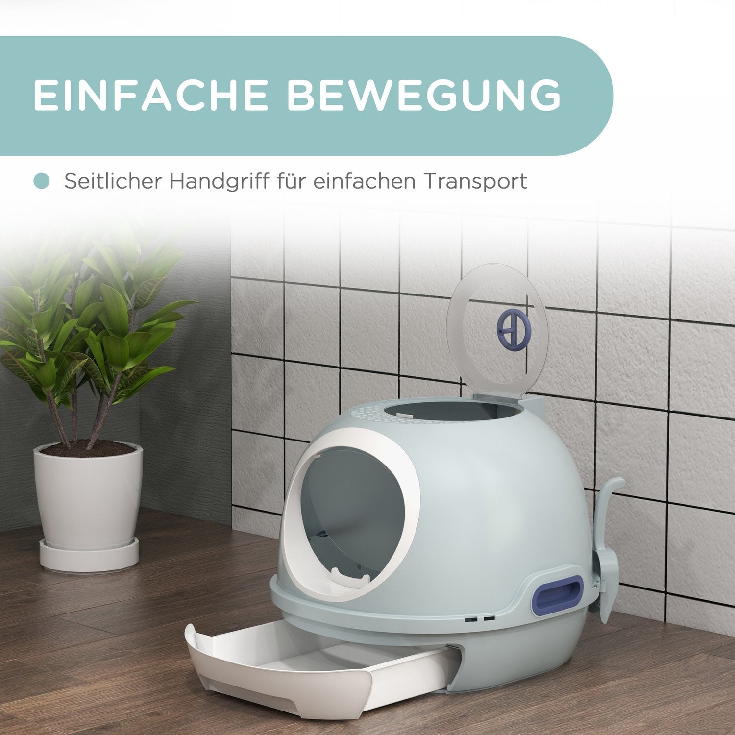 Draagbare kattenbak, dakraam en schep, zeeblauw