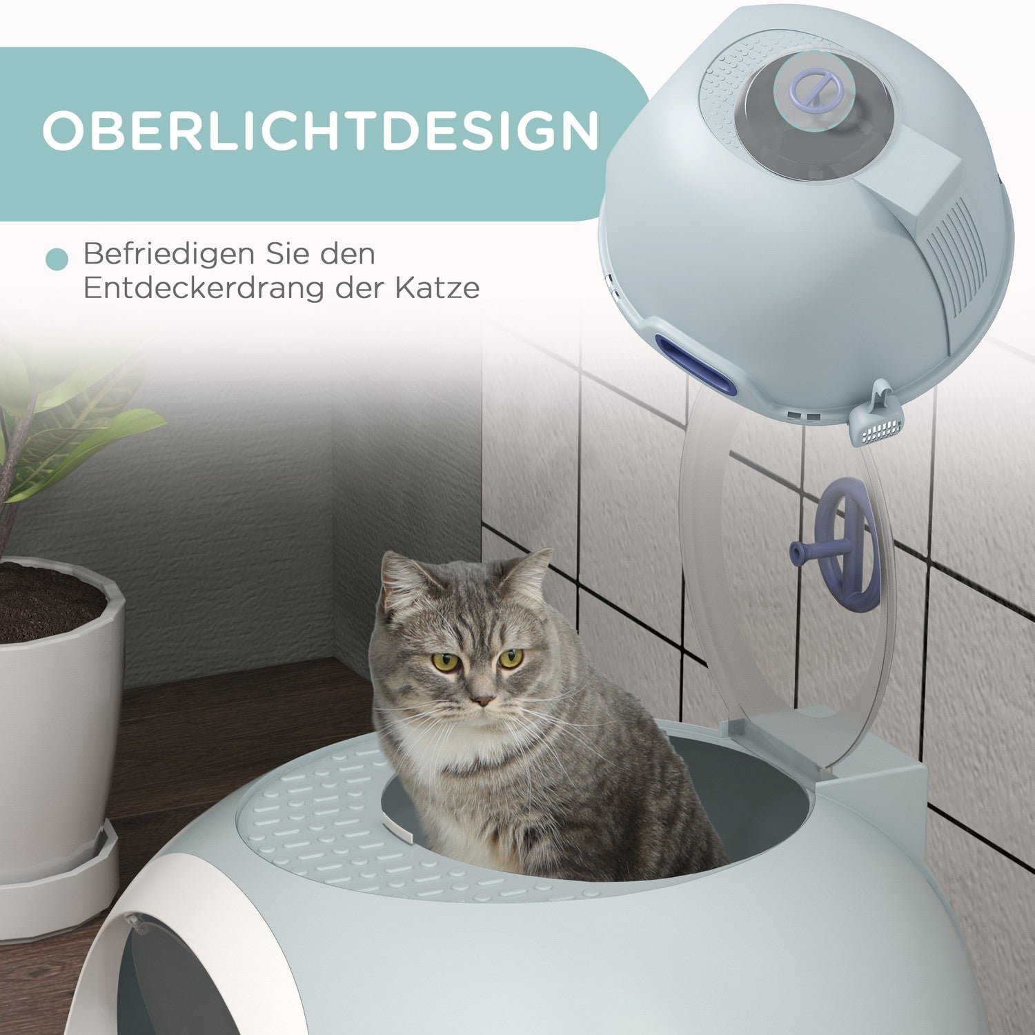 Draagbare kattenbak, dakraam en schep, zeeblauw