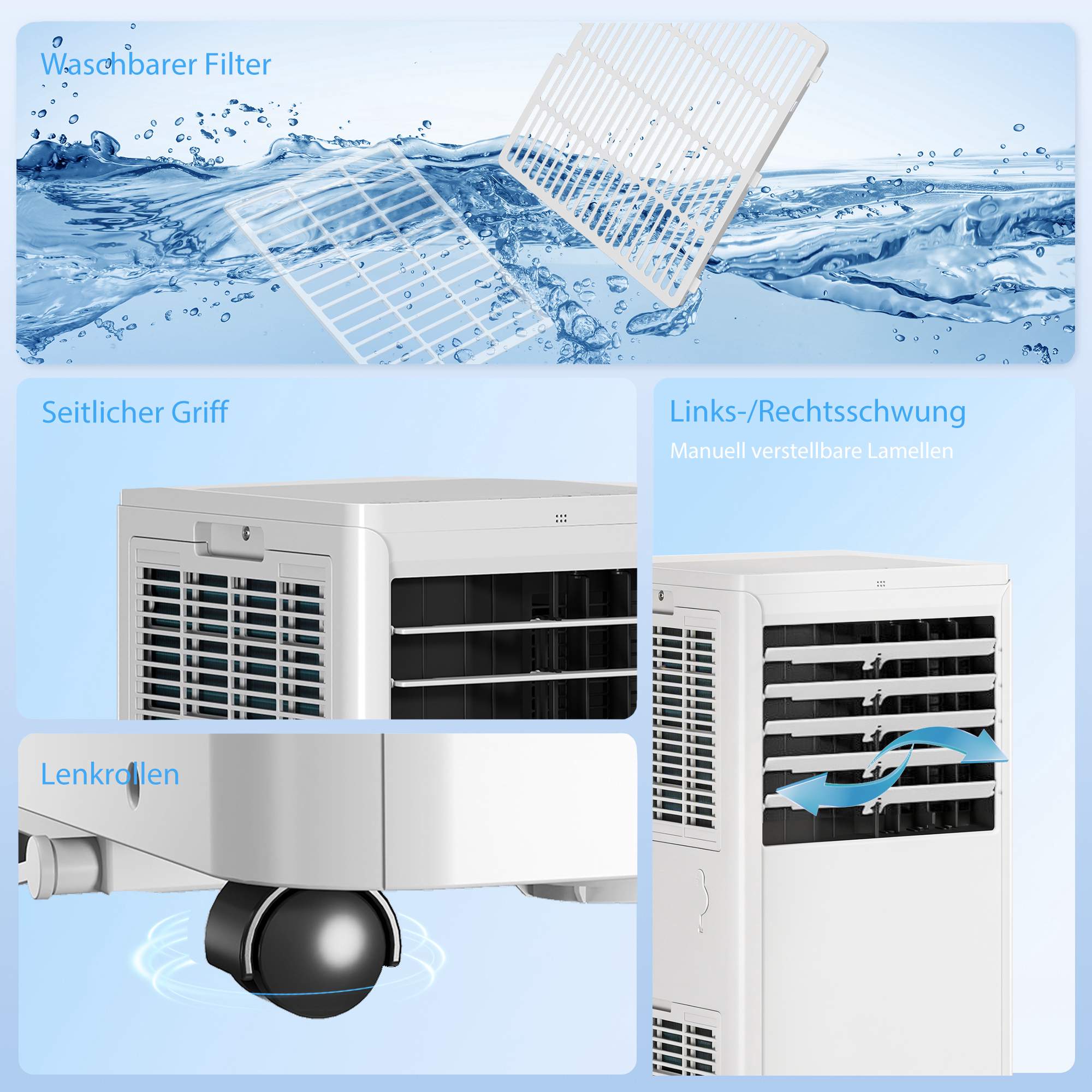 Bärbar luftkonditionering 9000 BTU, 4-i-1-kylenhet