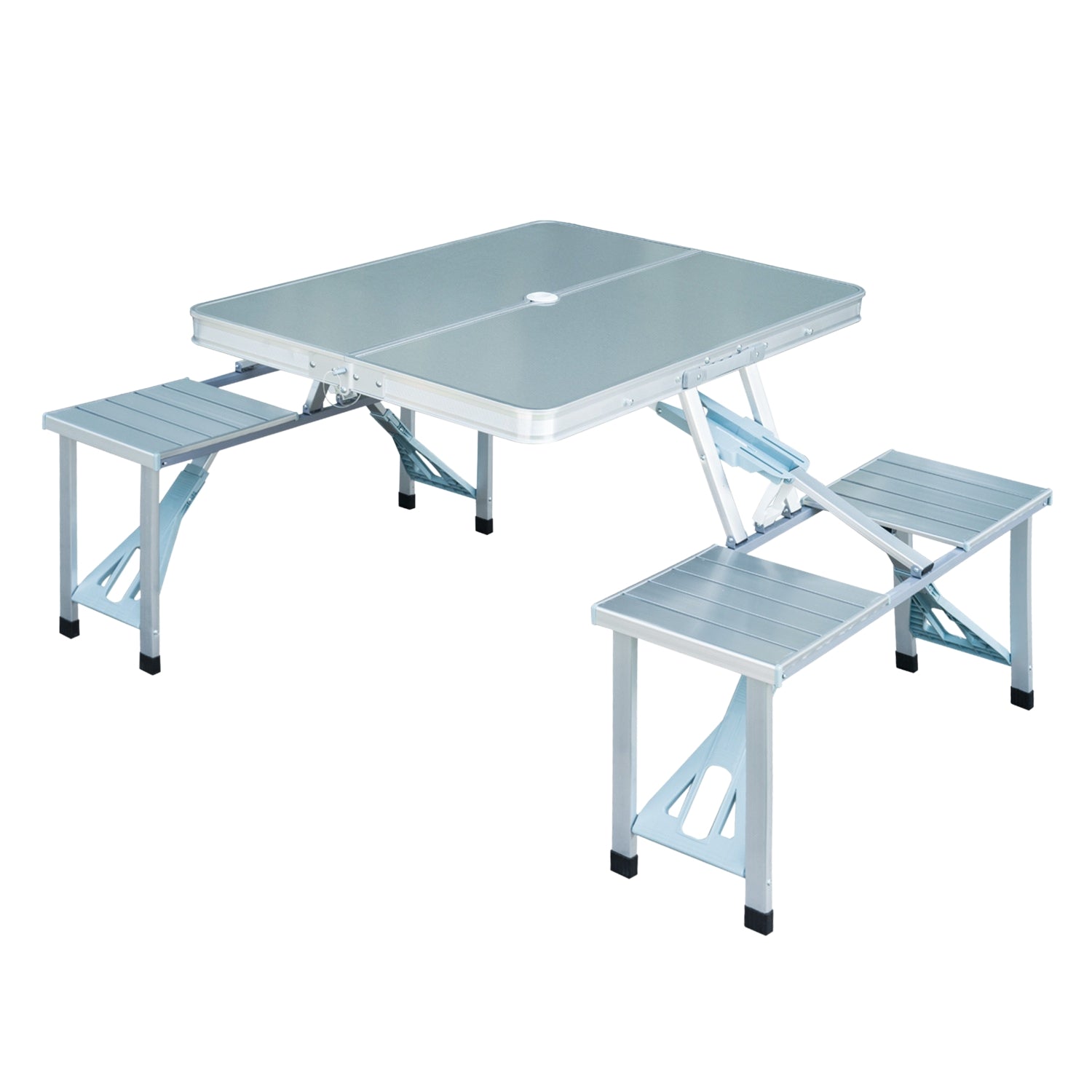 Draagbare opklapbare aluminium tafel met zitjes, zilver, 85x68 cm