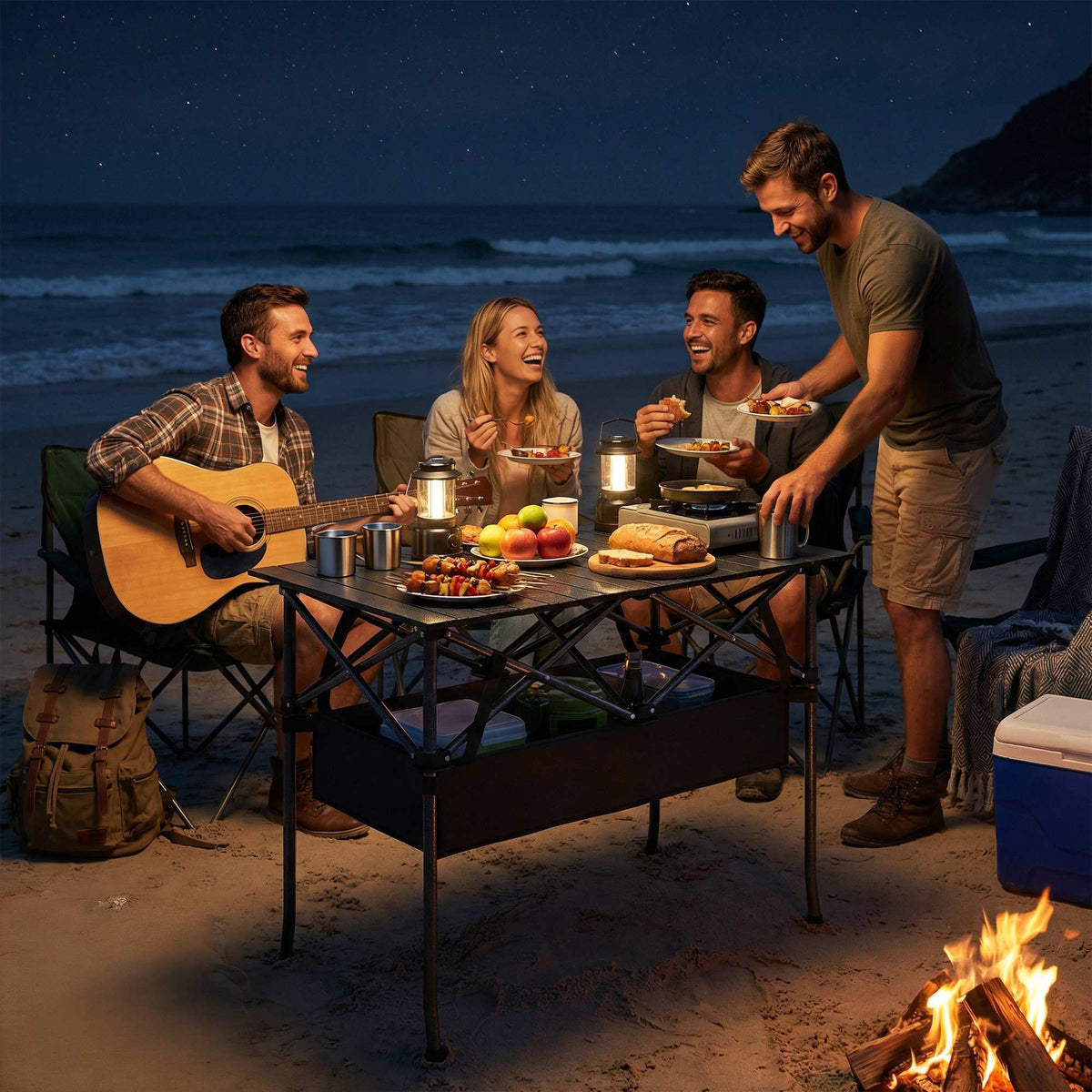 Draagbare opvouwbare campingtafel met netopbergruimte, zwart