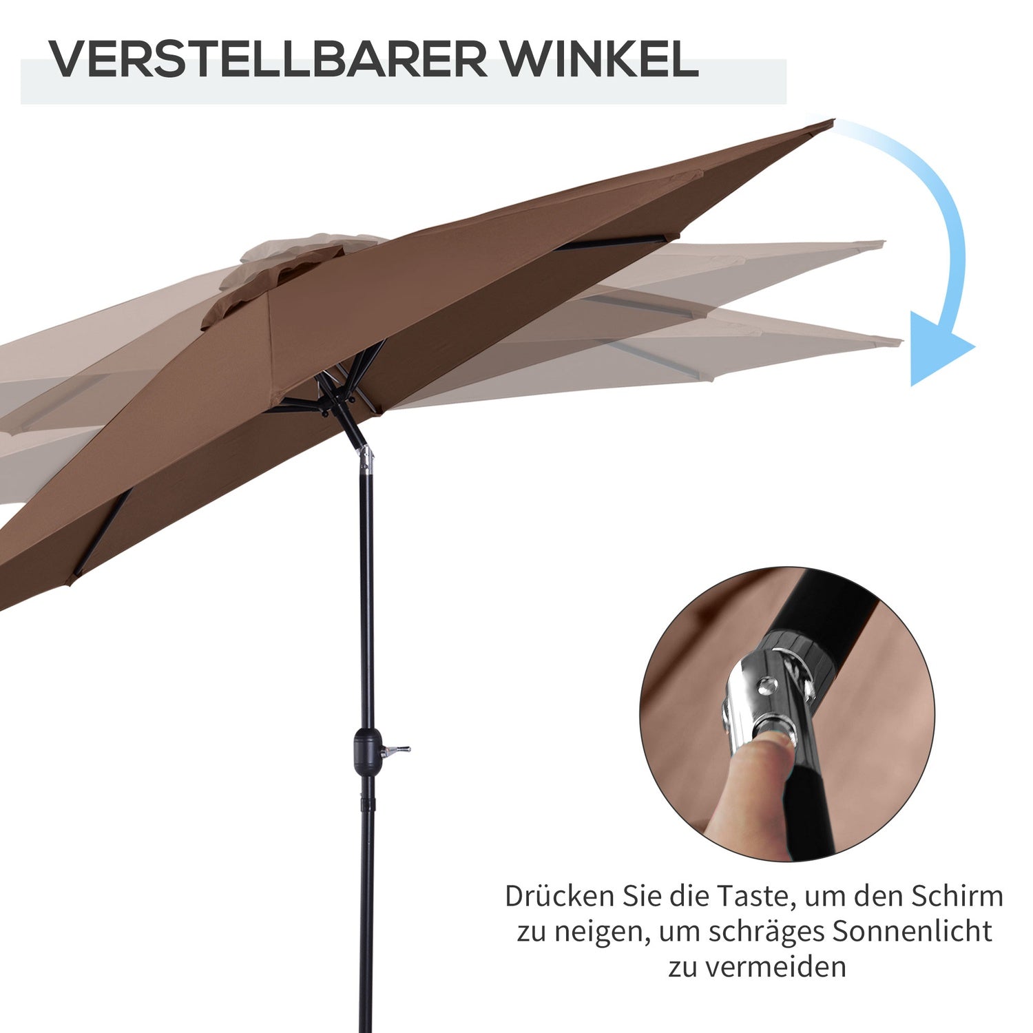 Bruine Marktpaviljoen Parasol Met Zwengel, Ø2,95m, Duurzaam Polyester